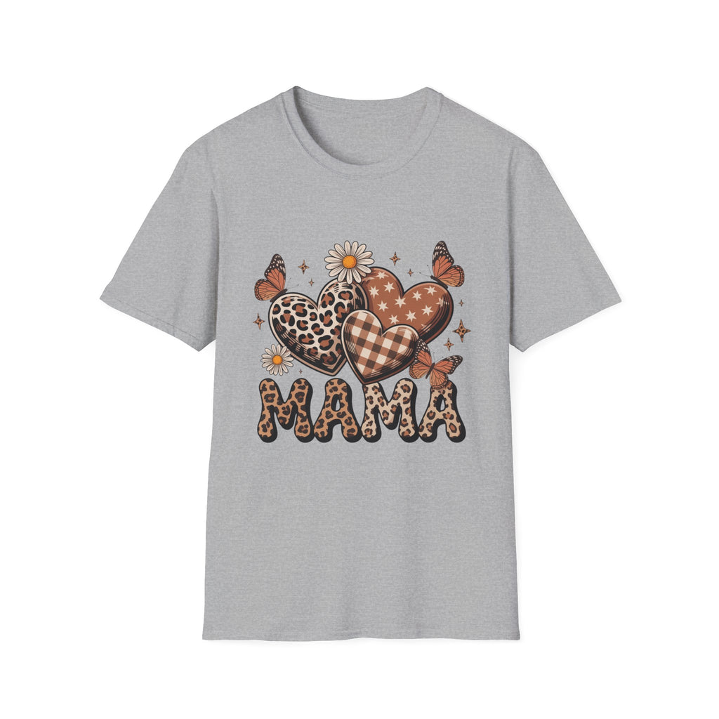 Mama Leopard Gingham Hearts T-Shirt | Daisy Butterflies Mom Design