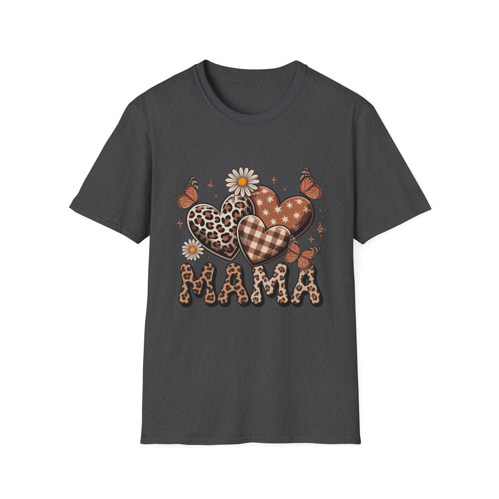 Mama Leopard Gingham Hearts T-Shirt | Daisy Butterflies Mom Design