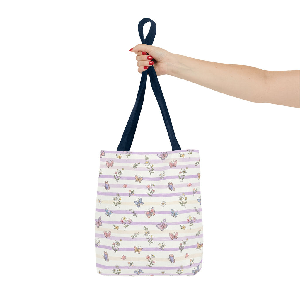 Pastel Butterfly Floral Stripe Tote