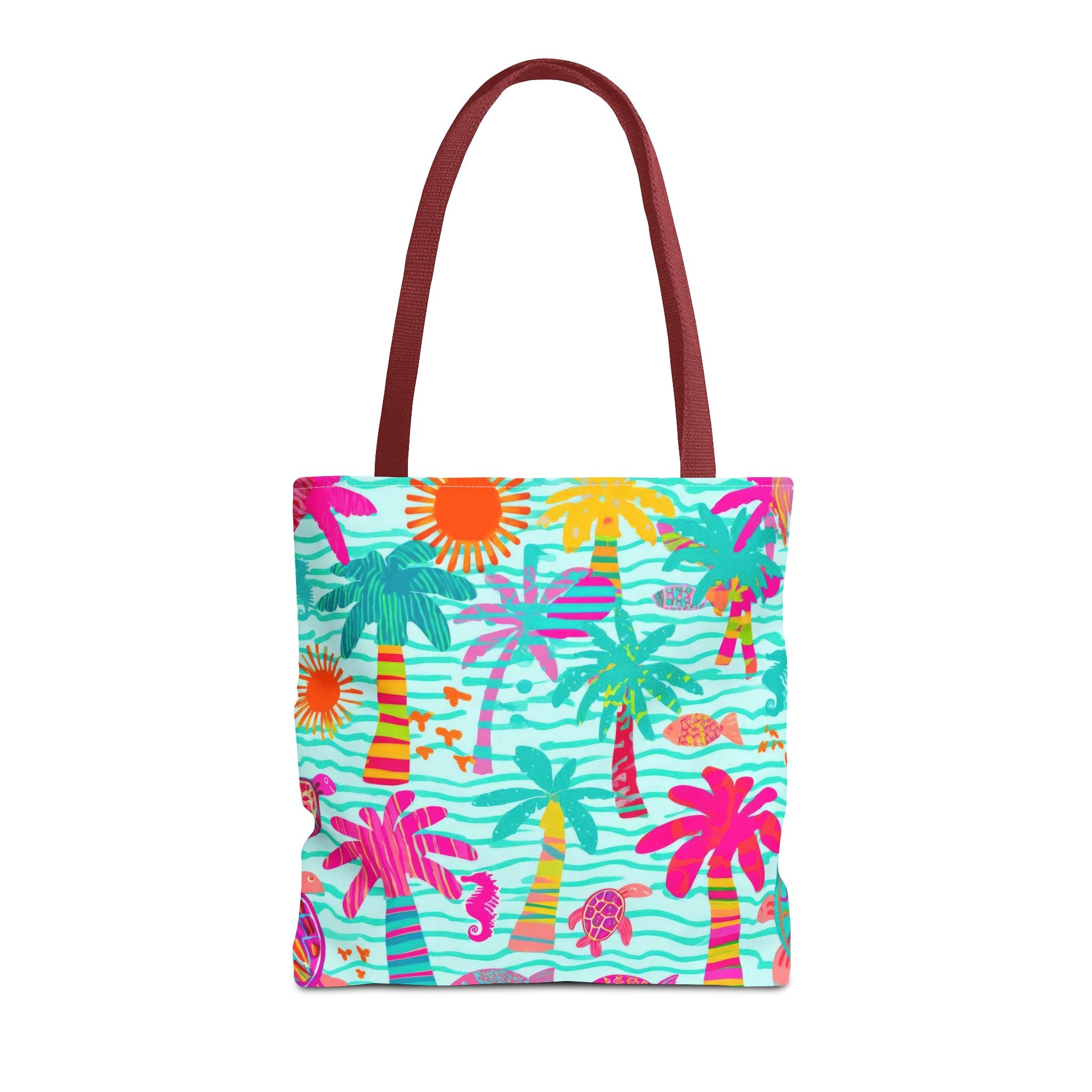 Tropical Palm Pattern Tote Bag | Colorful Beach Palms Stripe All-Over Print