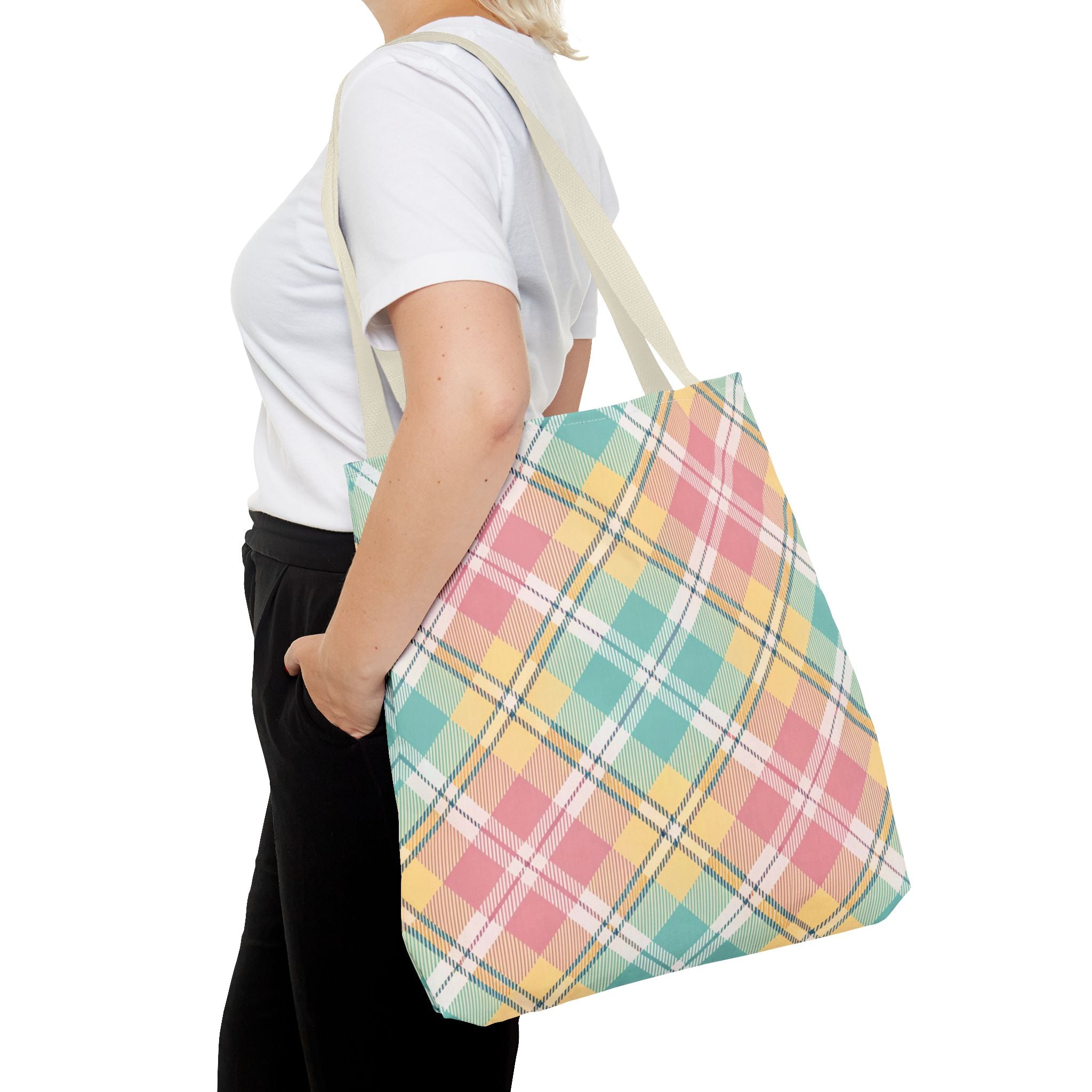 Pastel Plaid Tote Bag | Spring Plaid Pattern, Pastel Checkered Tote