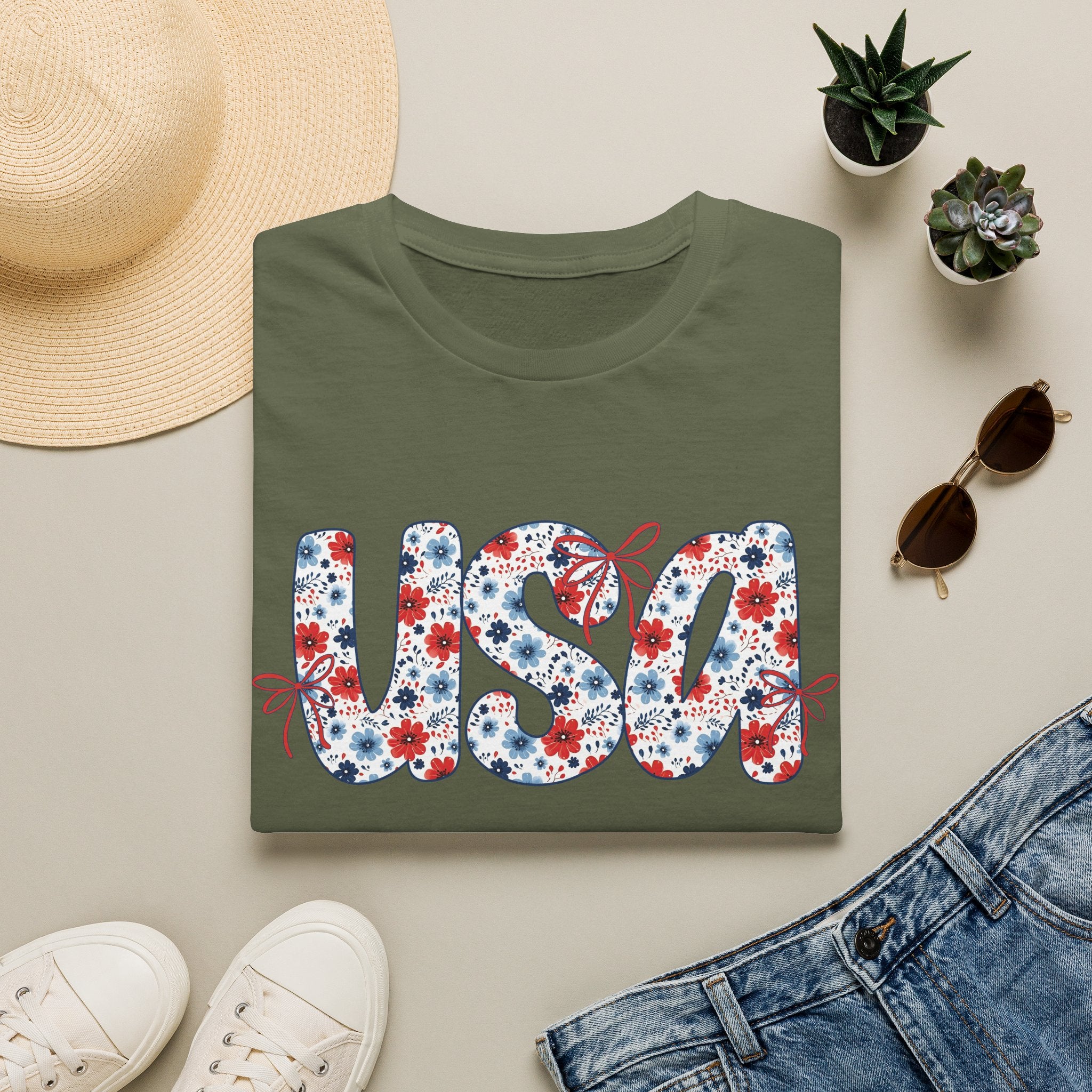USA floral letters T-Shirt | Patriotic 4th of July design
