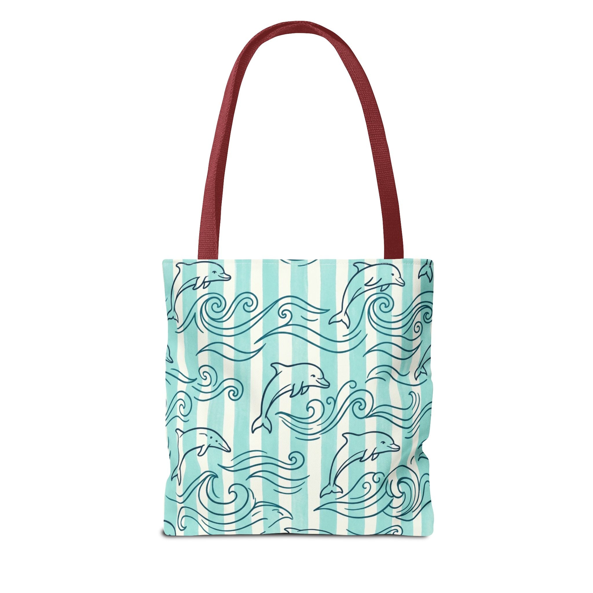 Dolphin Wave Pattern Tote Bag | Aqua Striped Ocean Design