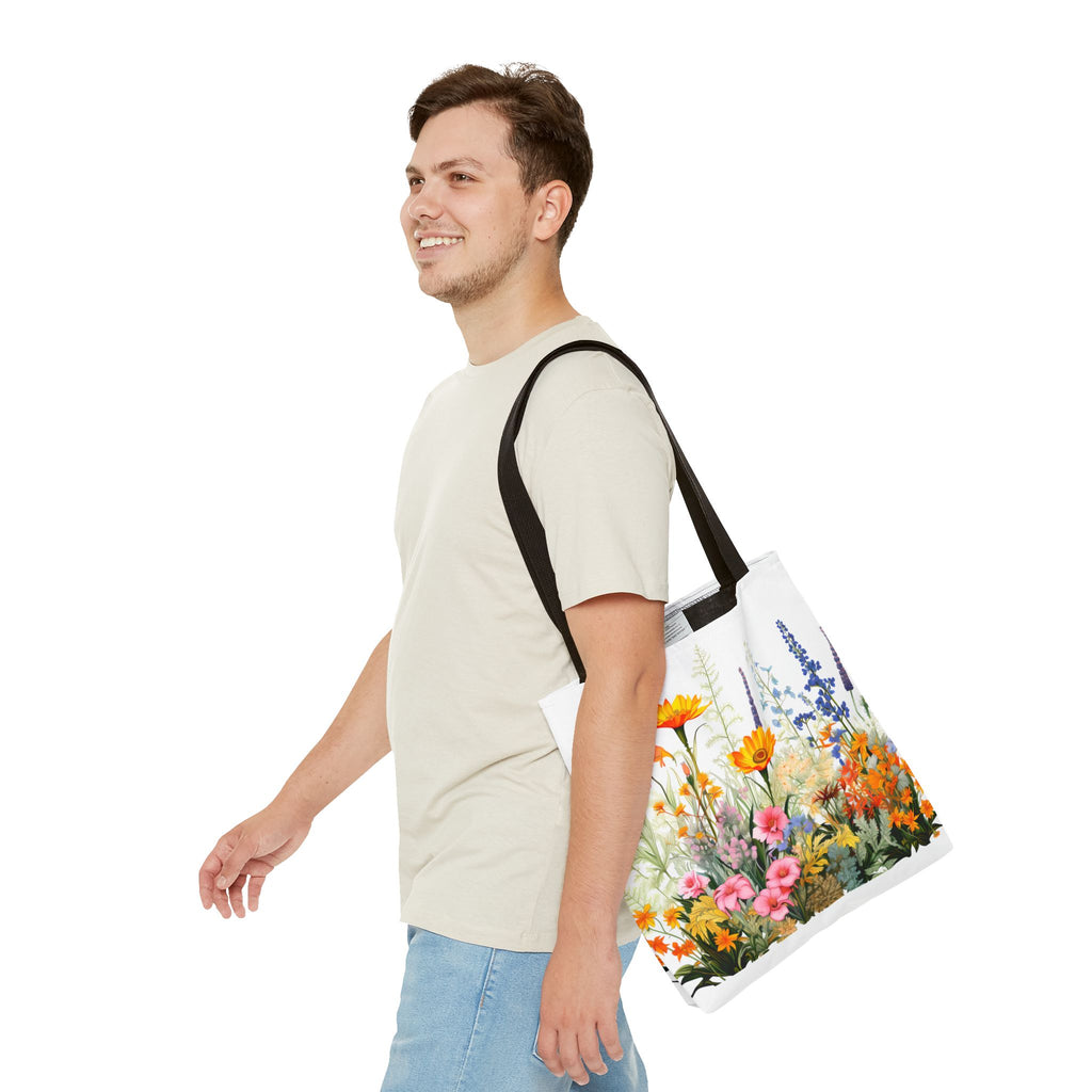 Wildflower Garden Tote Bag | Floral Meadow Illustration, Colorful Bloom Print