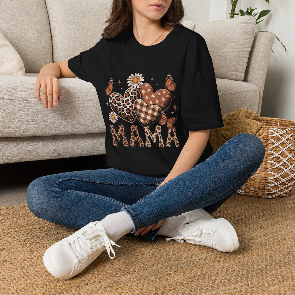 Mama Leopard Gingham Hearts T-Shirt | Daisy Butterflies Mom Design