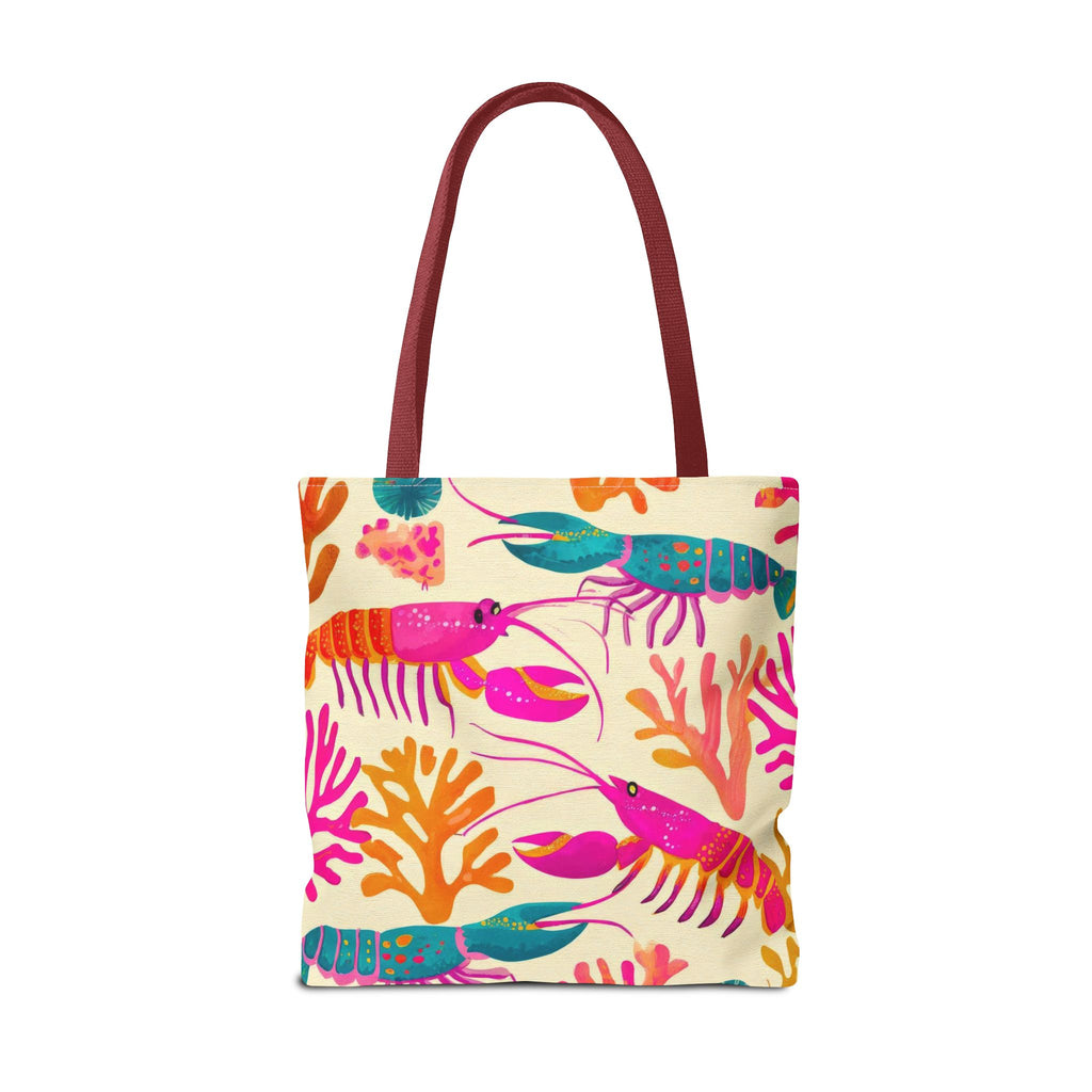 Colorful Lobster Pattern Tote Bag | Tropical Sea Life Coral Print