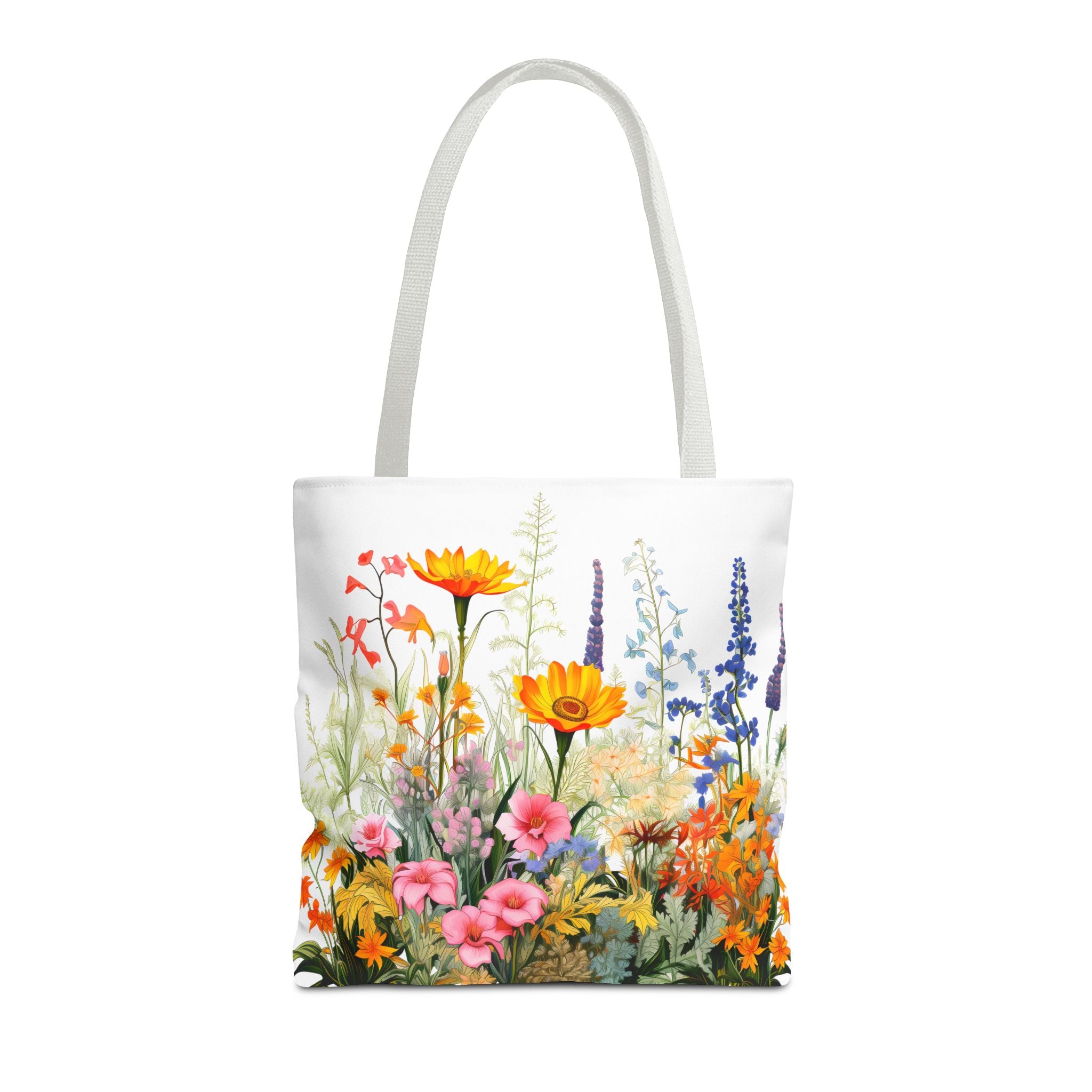 Wildflower Garden Tote Bag | Floral Meadow Illustration, Colorful Bloom Print