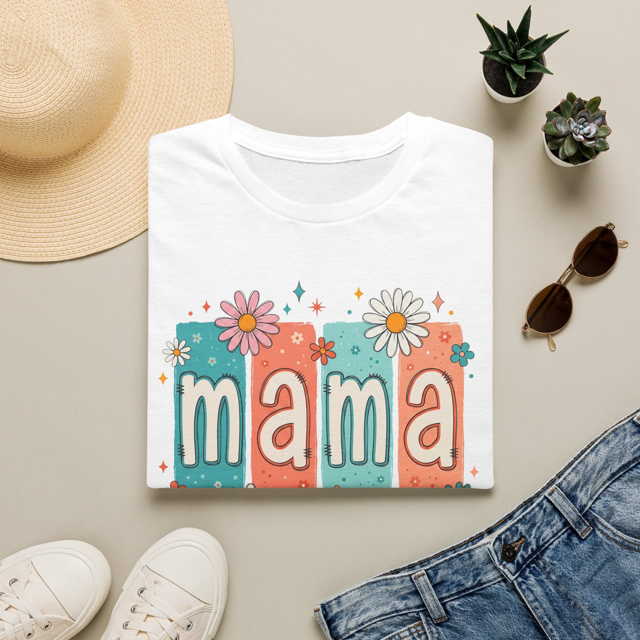 Mama floral retro blocks T-Shirt | daisy mom design