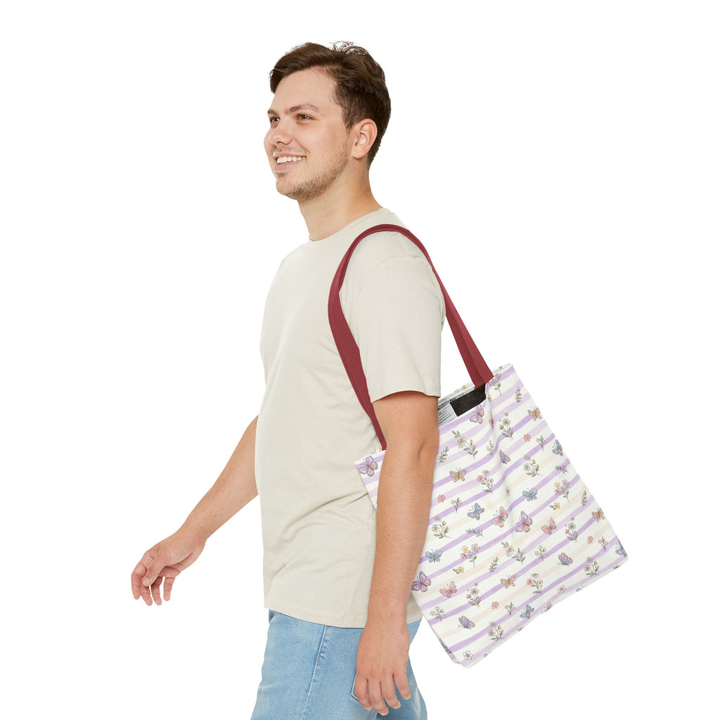 Pastel Butterfly Floral Stripe Tote