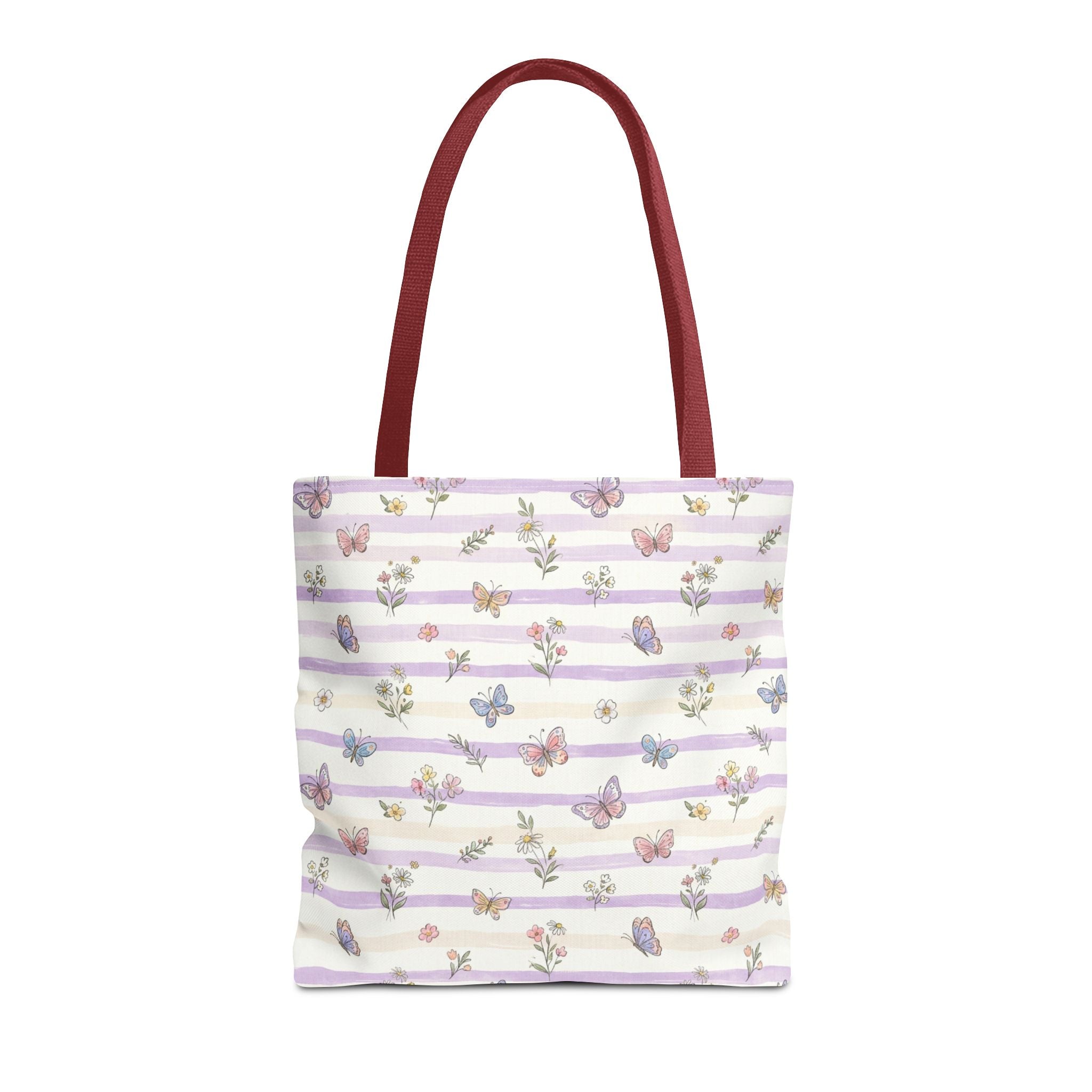 Pastel Butterfly Floral Stripe Tote