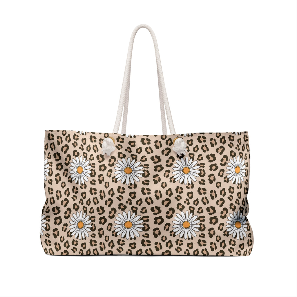 Daisy Leopard Pattern Weekender Bag | Floral Animal Print Tote