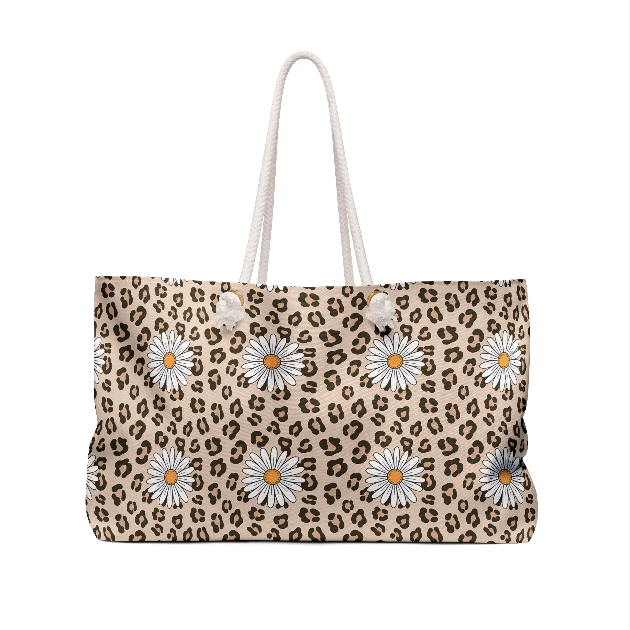 Daisy Leopard Pattern Weekender Bag | Floral Animal Print Tote