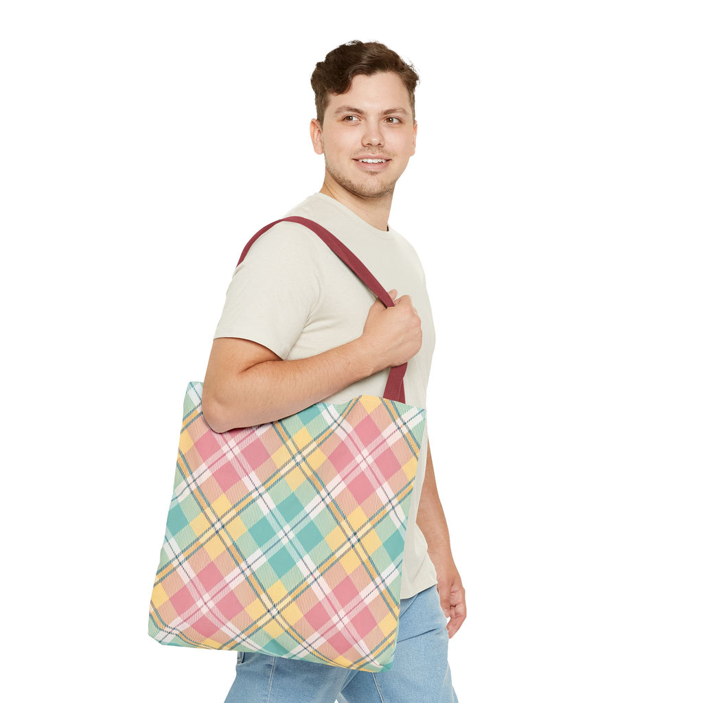 Pastel Plaid Tote Bag | Spring Plaid Pattern, Pastel Checkered Tote