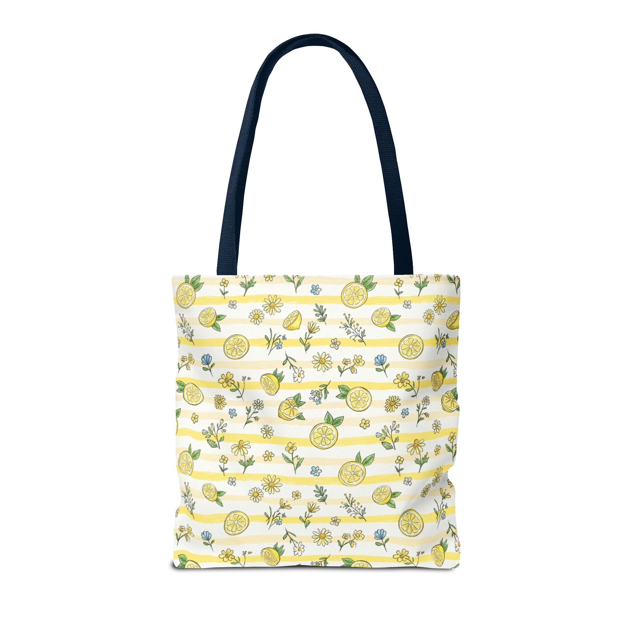 Lemon Stripe Pattern Tote Bag | Citrus Floral All-Over Print