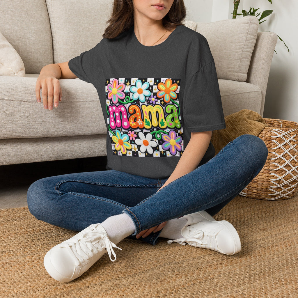 Mama Floral Retro Bubble Letters T-Shirt | Colorful Flower Design