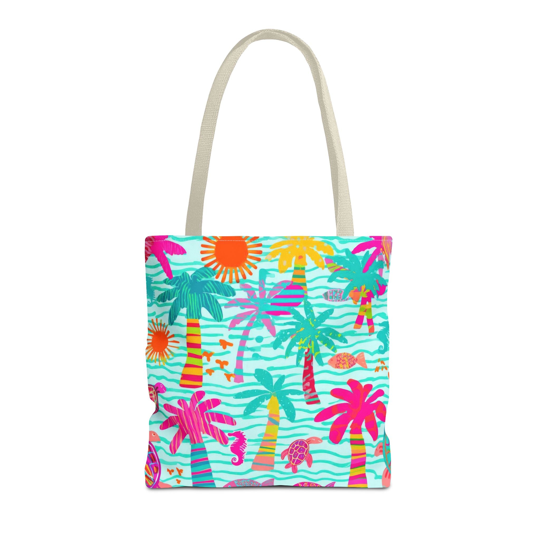 Tropical Palm Pattern Tote Bag | Colorful Beach Palms Stripe All-Over Print