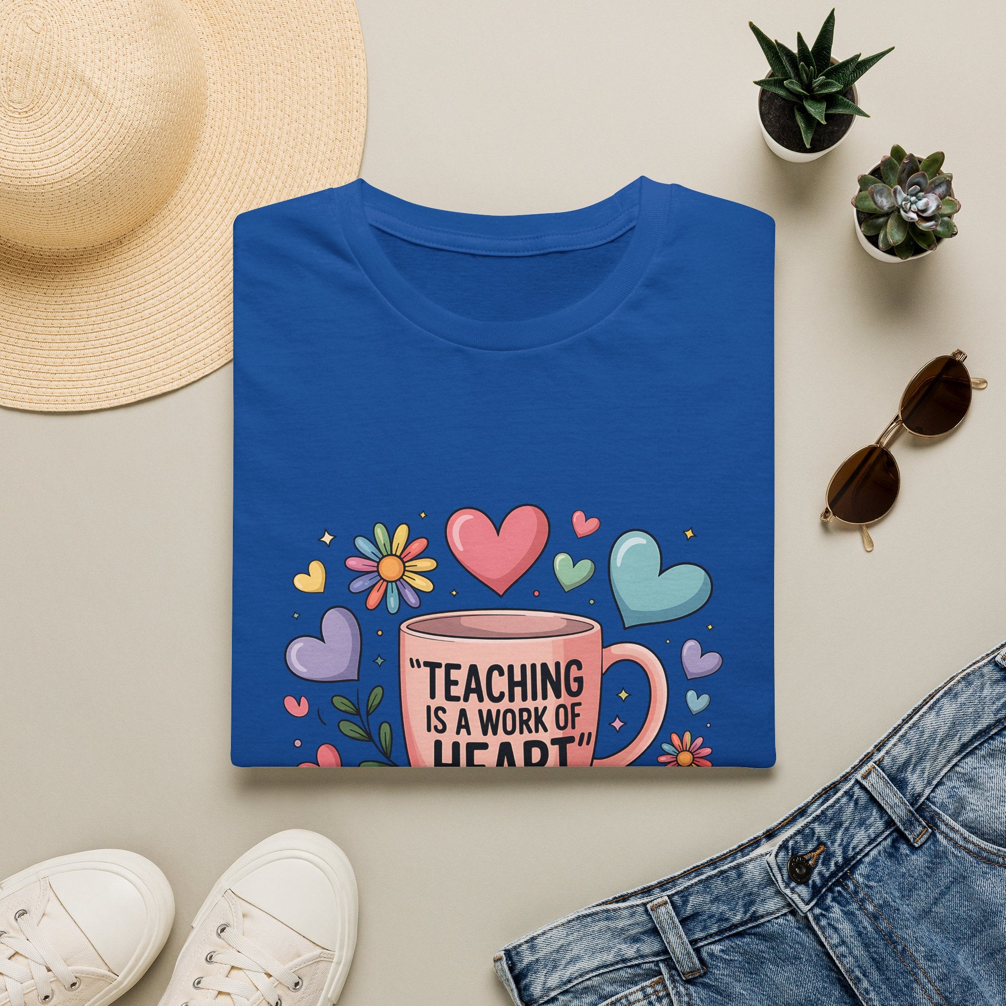 Teaching Is a Work of Heart T-Shirt | Teacher Mug and Books Design