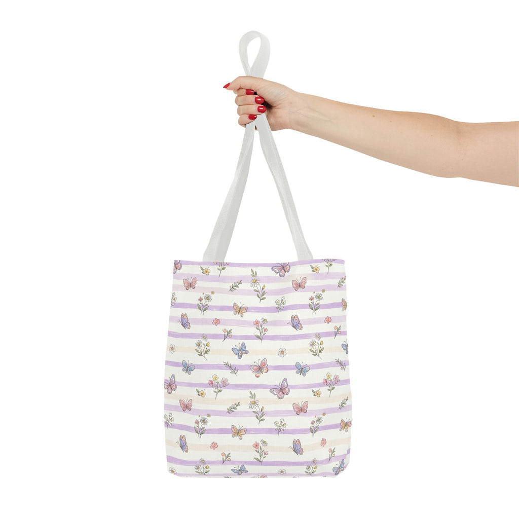 Pastel Butterfly Floral Stripe Tote