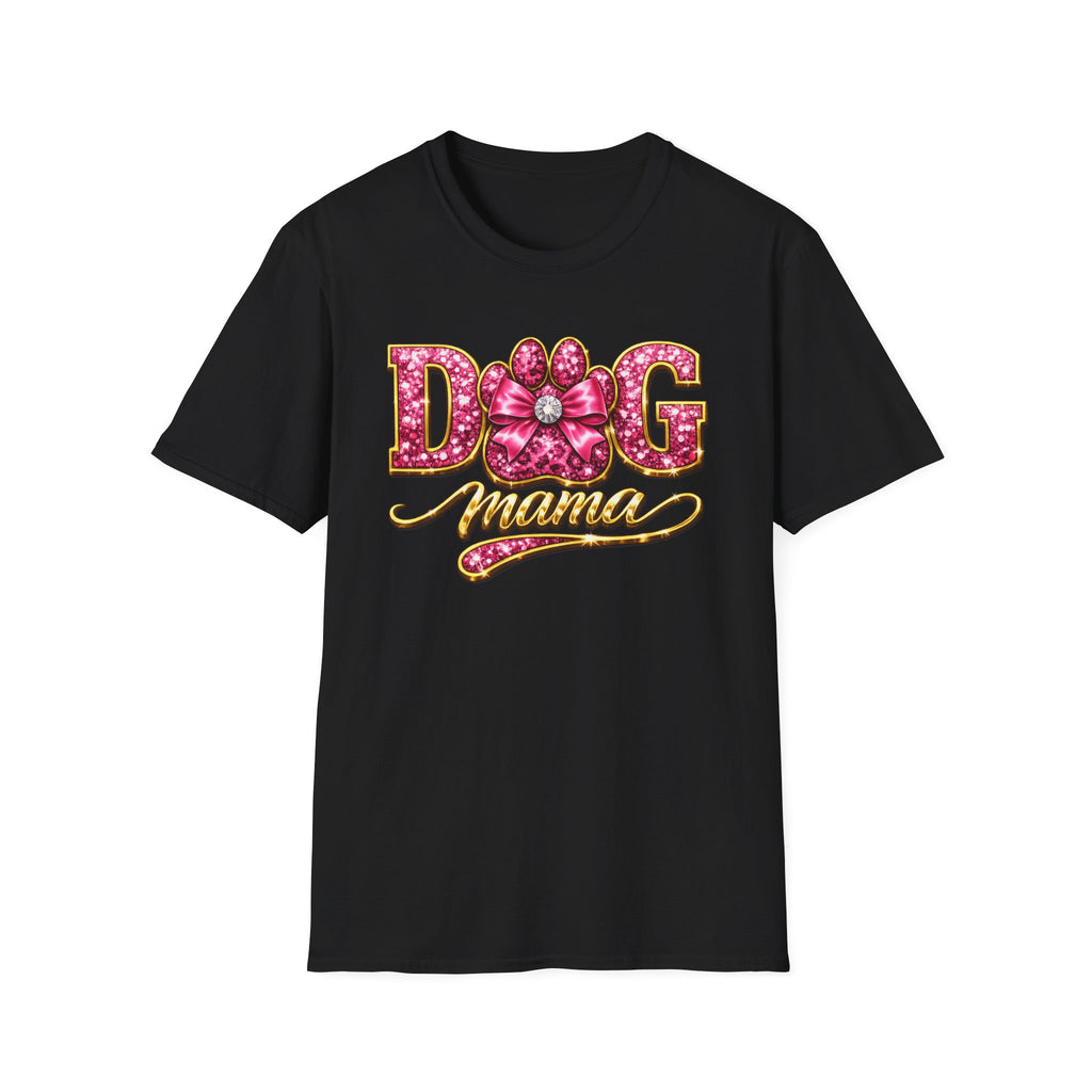 Dog Mama paw print design T-Shirt | pink glitter letters