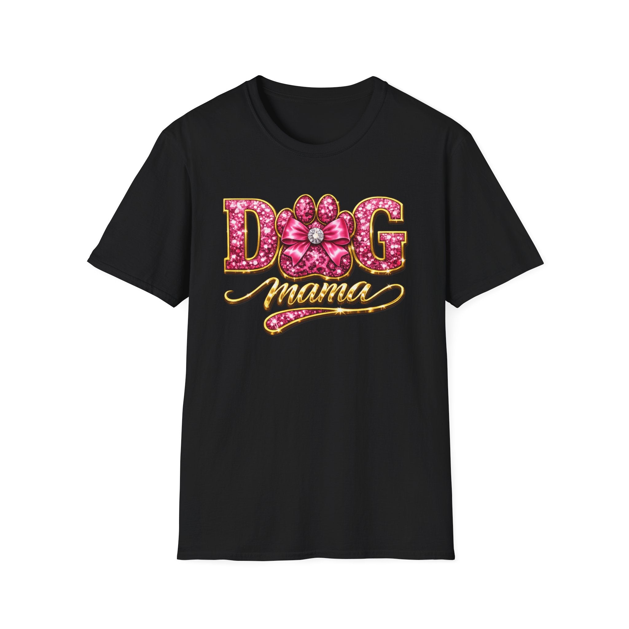 Dog Mama paw print design T-Shirt | pink glitter letters