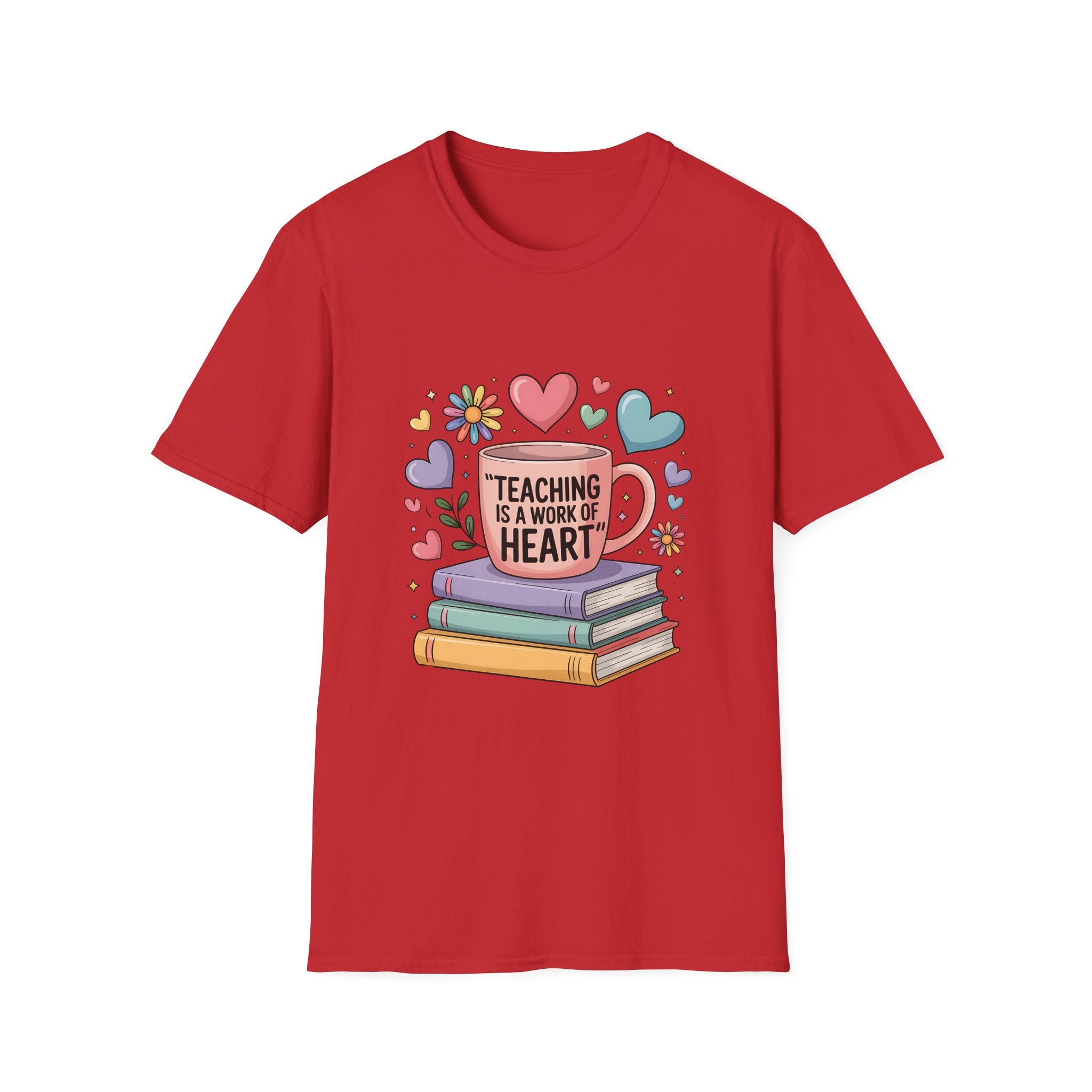 Teaching Is a Work of Heart T-Shirt | Teacher Mug and Books Design