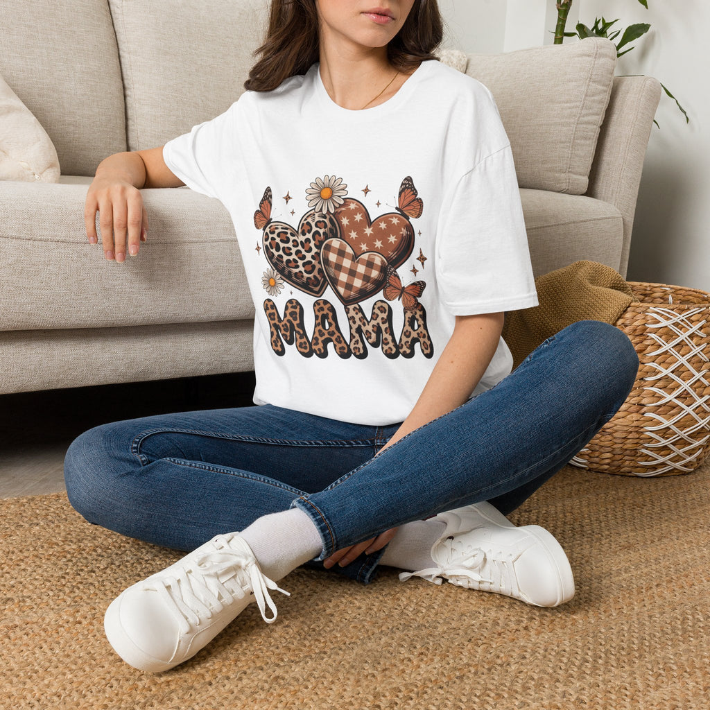 Mama Leopard Gingham Hearts T-Shirt | Daisy Butterflies Mom Design