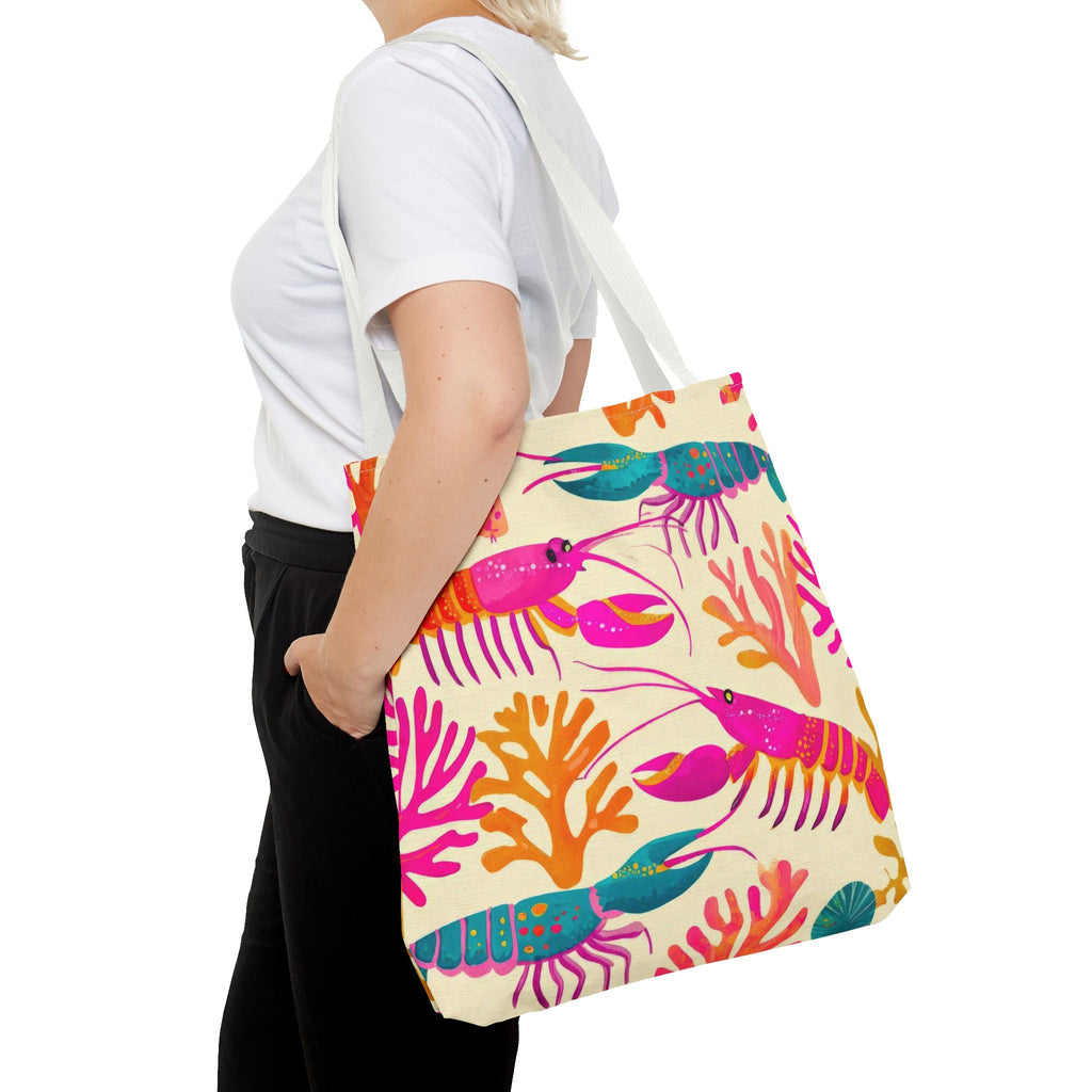 Colorful Lobster Pattern Tote Bag | Tropical Sea Life Coral Print