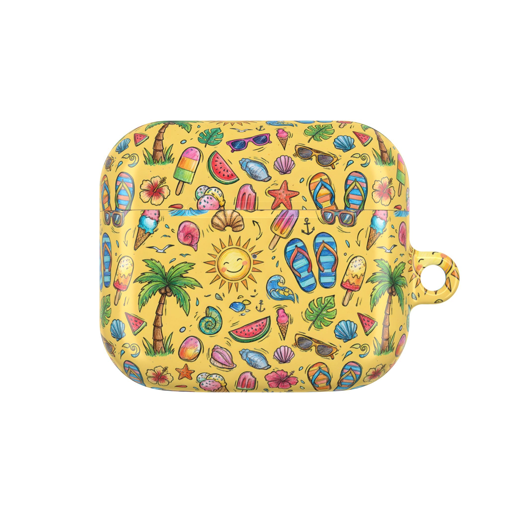 Summer Beach Pattern AirPod Case | Tropical Flip Flops, Suns, Palm Trees