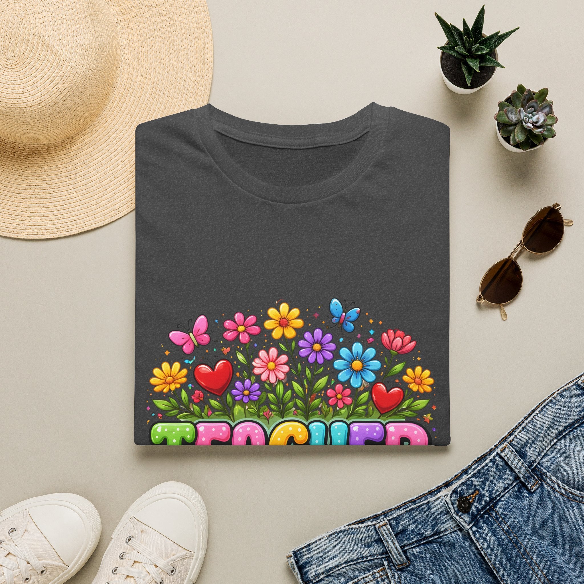 Teacher floral pencil design T-Shirt | Teach Love Inspire, colorful school shirt