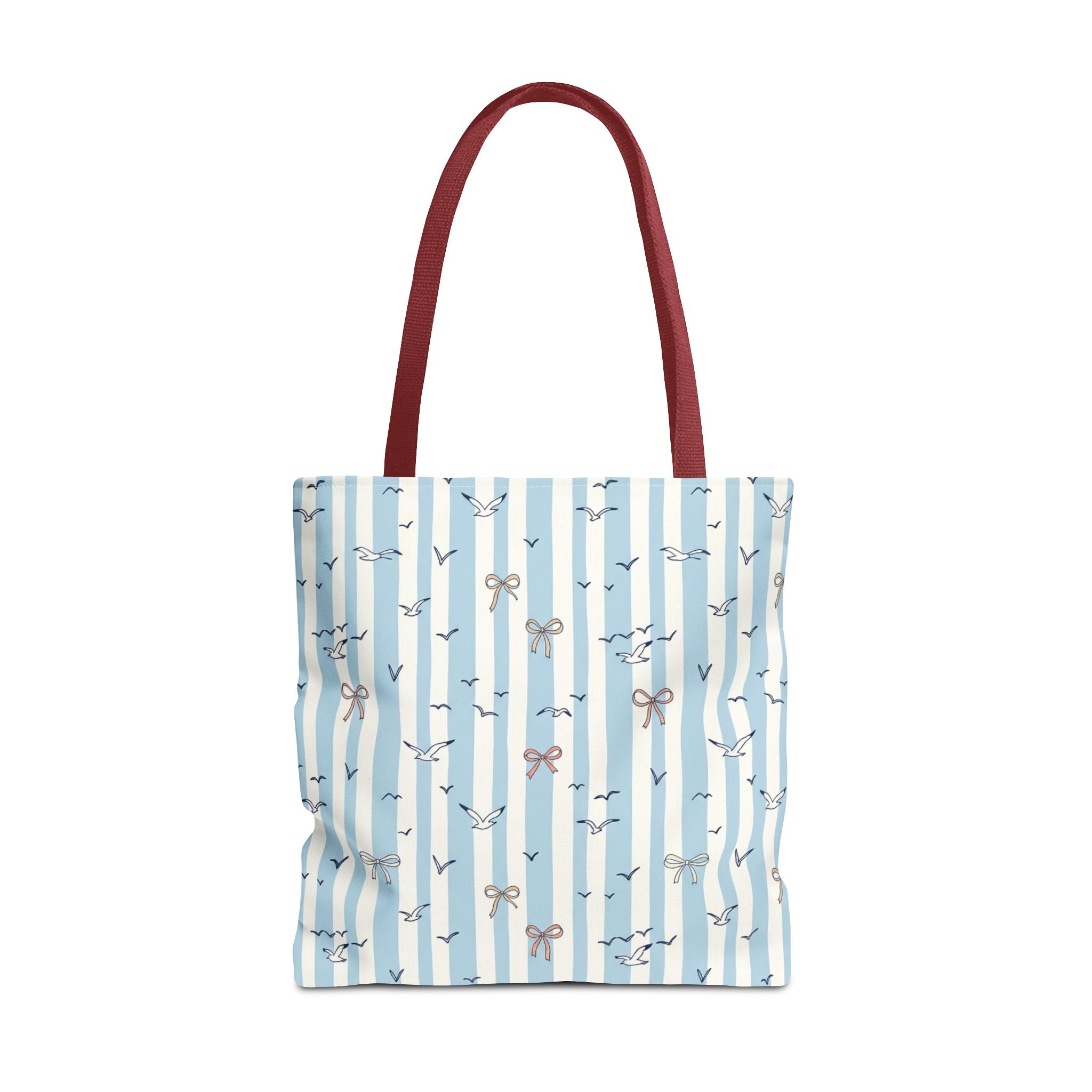 Blue Striped Bows and Birds Tote Bag