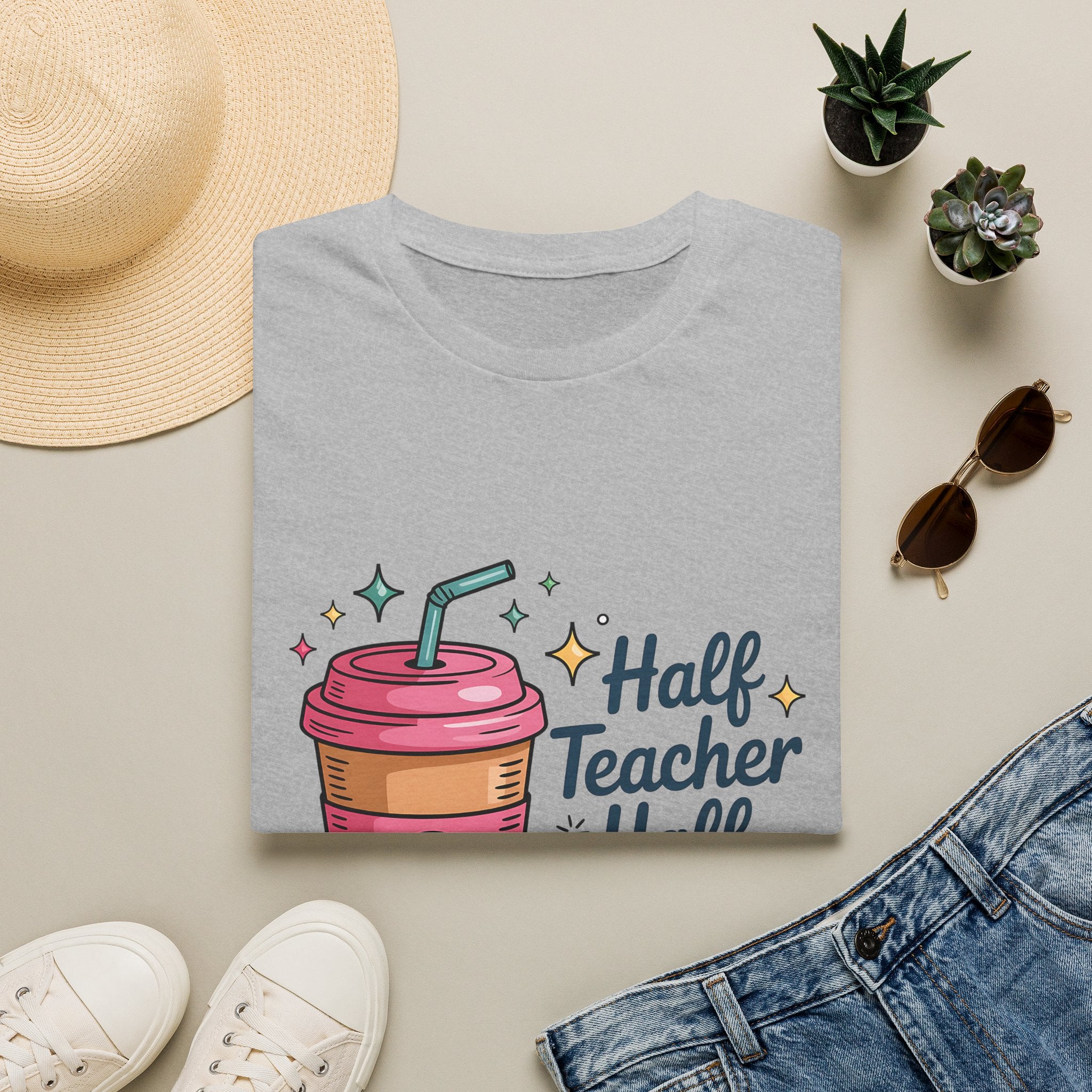 Half Teacher Half Coffee T-Shirt | Cute Coffee Cup Teacher Tee