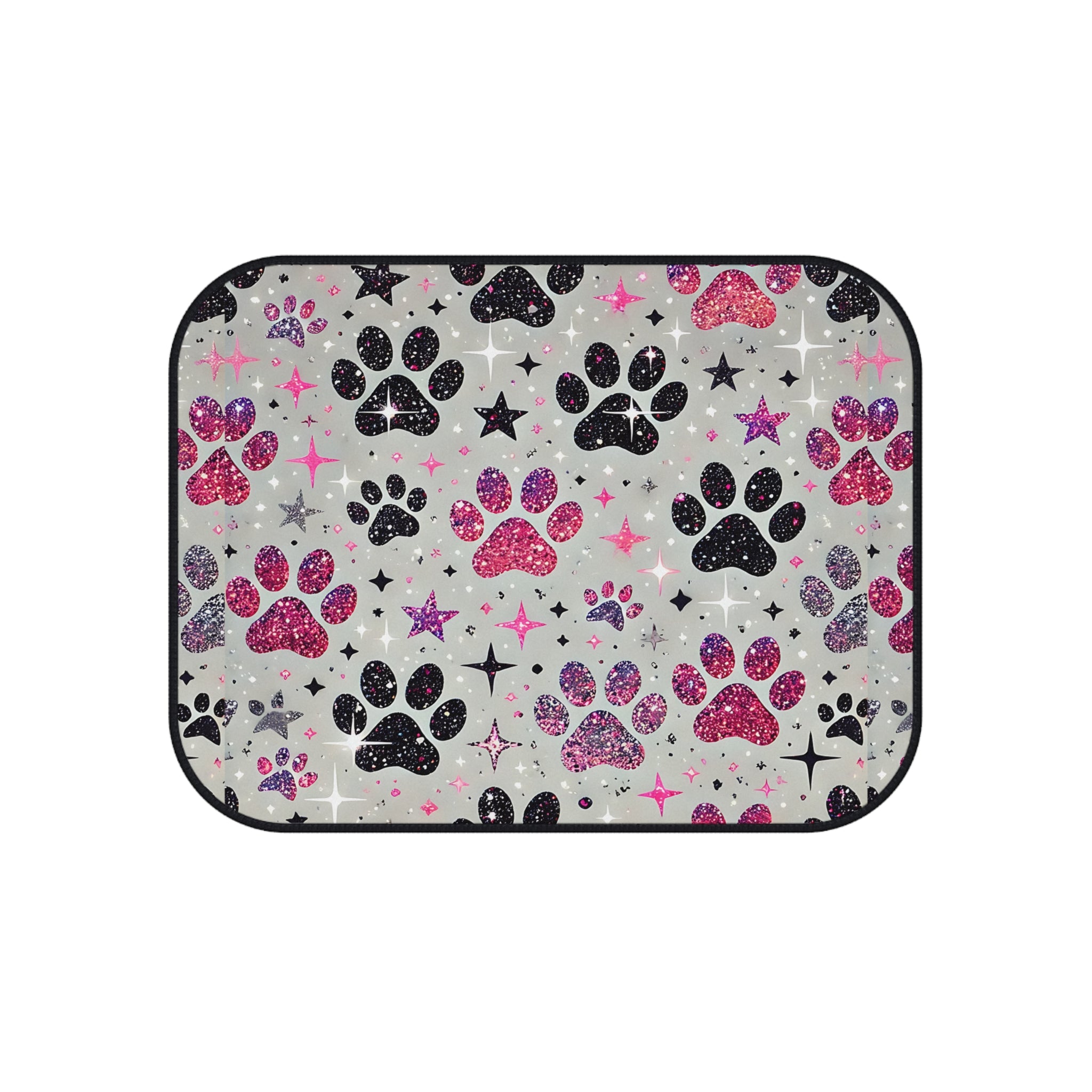 Paw Print Car Mats (Set of 4) — Pink & Black Glitter Paw Pattern