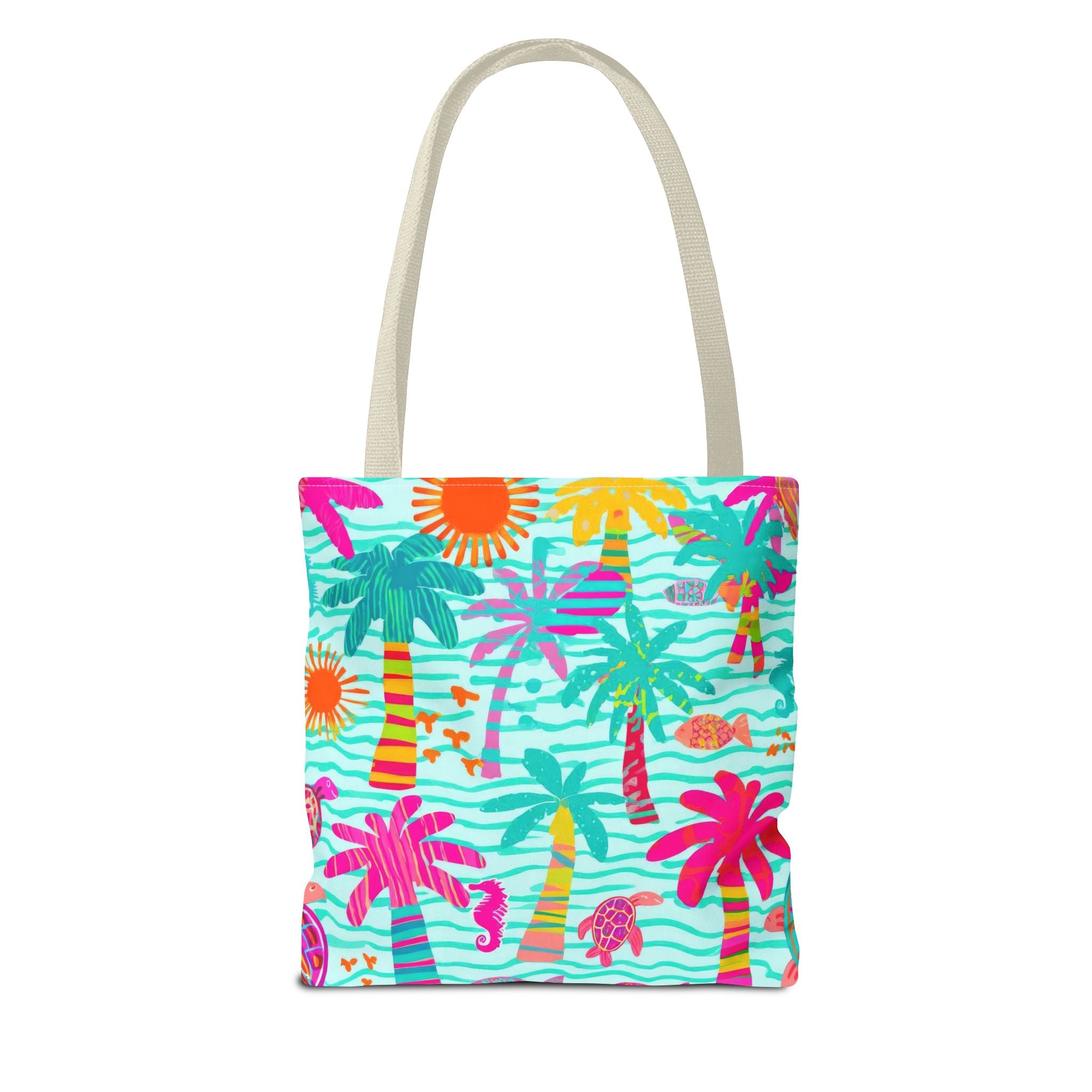 Tropical Palm Pattern Tote Bag | Colorful Beach Palms Stripe All-Over Print