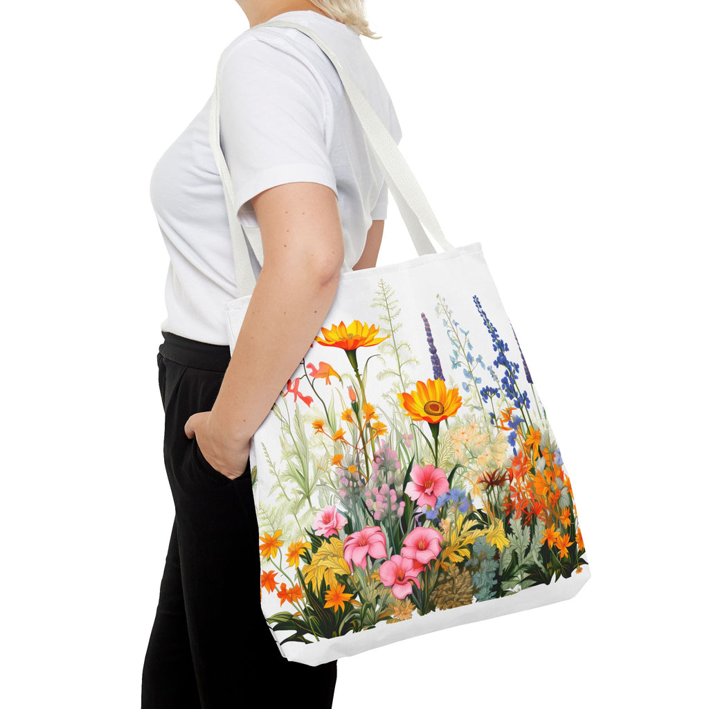 Wildflower Garden Tote Bag | Floral Meadow Illustration, Colorful Bloom Print