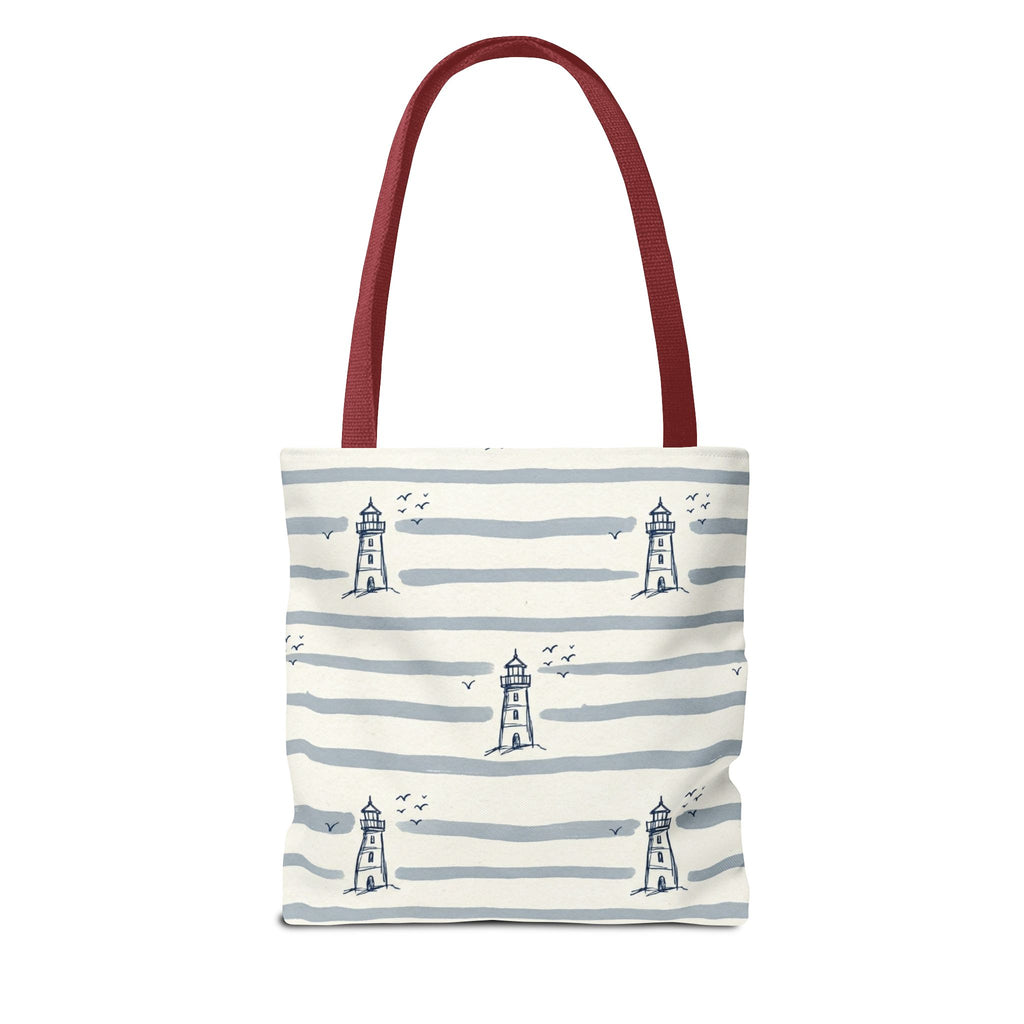 Nautical Lighthouse Pattern Tote Bag | Striped Coastal Beach Tote