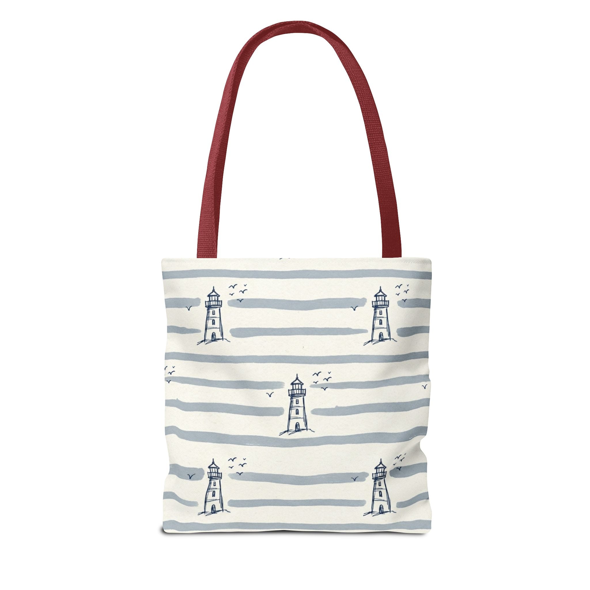 Nautical Lighthouse Pattern Tote Bag | Striped Coastal Beach Tote