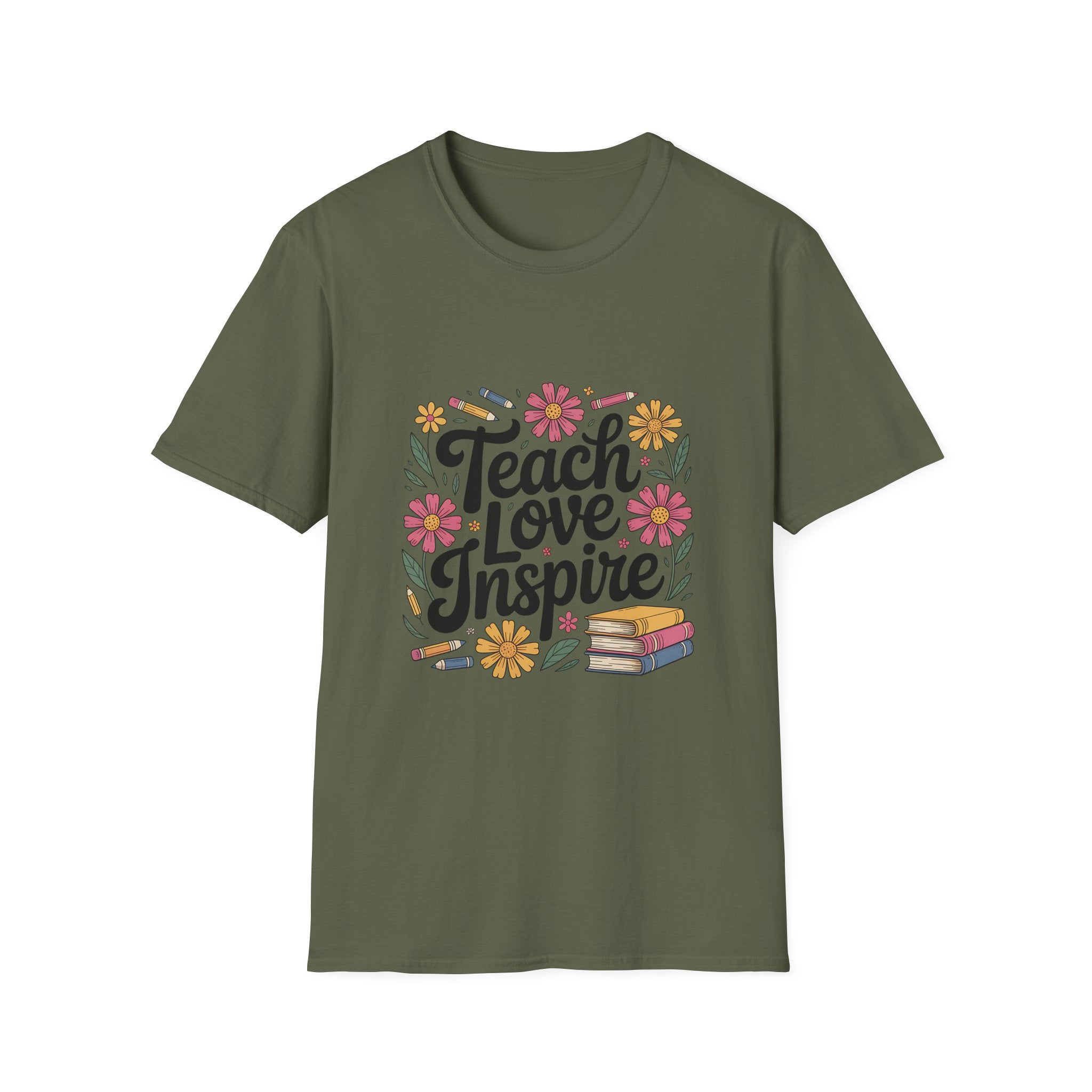 Teach Love Inspire T-Shirt | Floral Books Teacher Appreciation