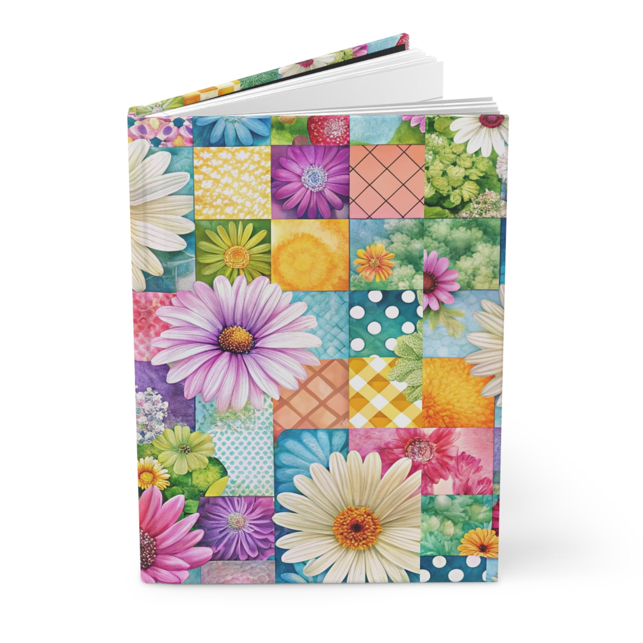Patchwork Floral Daisies Hardcover Journal | Colorful Garden Notebook