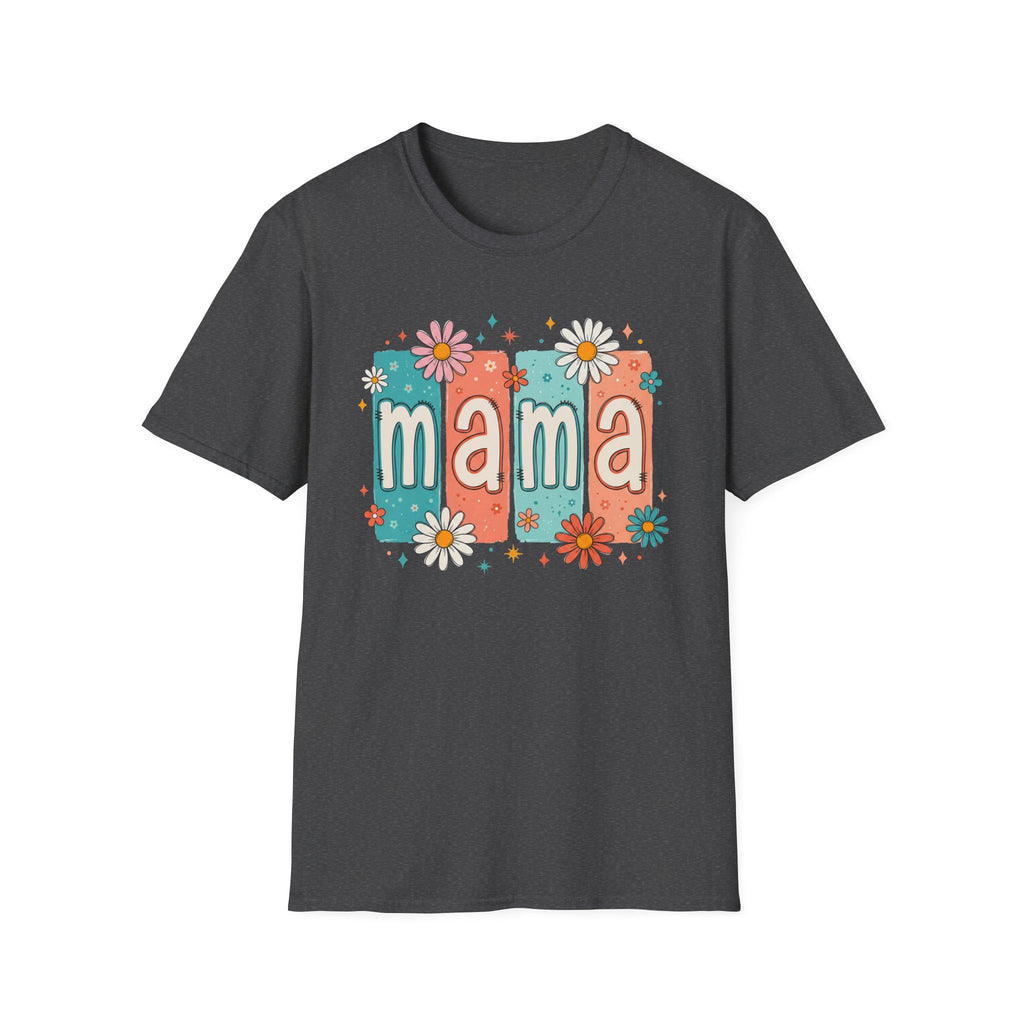 Mama floral retro blocks T-Shirt | daisy mom design