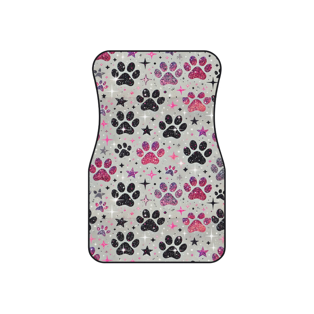 Paw Print Car Mats (Set of 4) — Pink & Black Glitter Paw Pattern