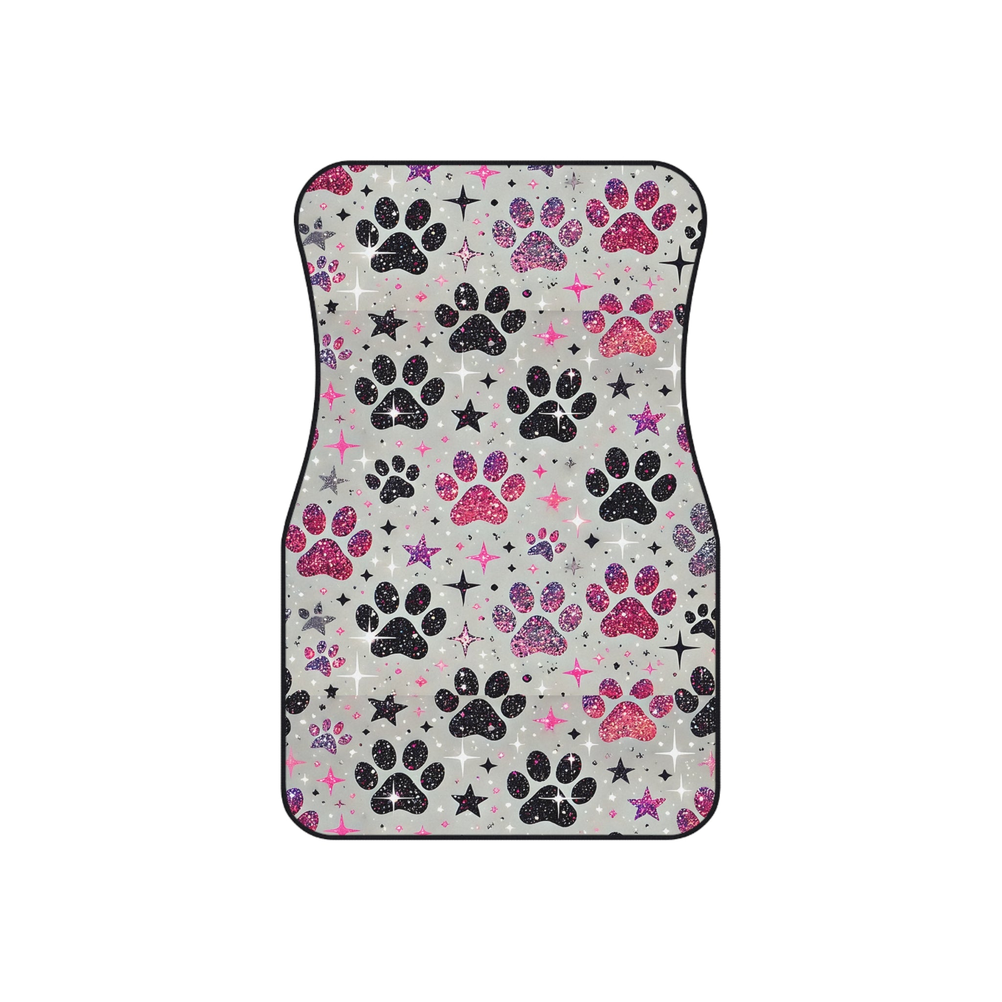 Paw Print Car Mats (Set of 4) — Pink & Black Glitter Paw Pattern
