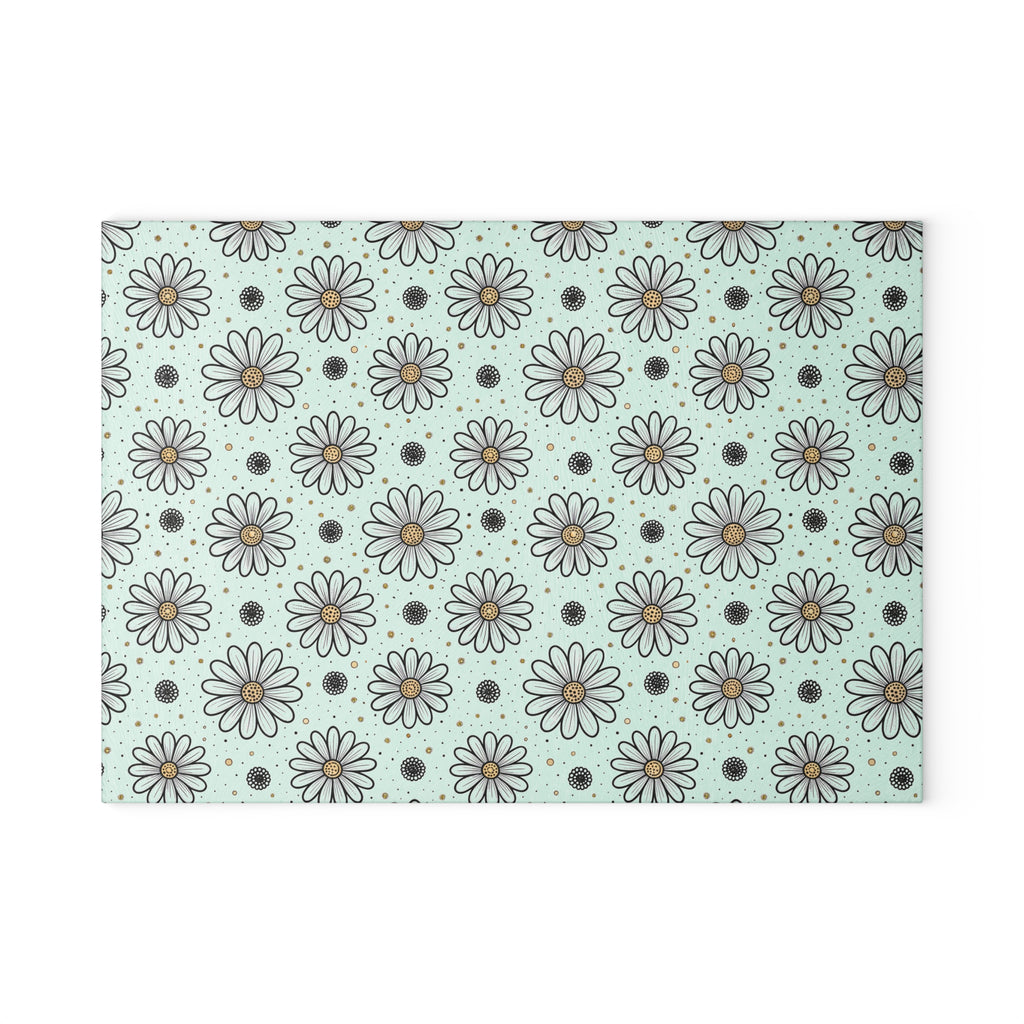 Daisy Pattern Glass Cutting Board | Floral Kitchen Decor