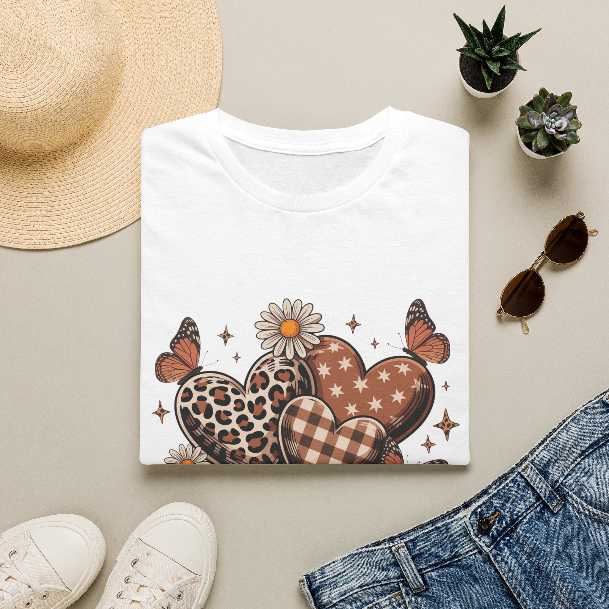 Mama Leopard Gingham Hearts T-Shirt | Daisy Butterflies Mom Design