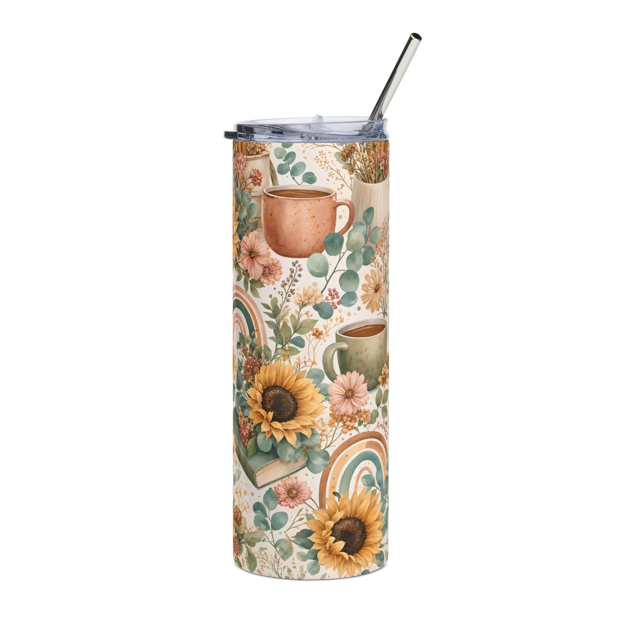 20oz Floral Sunflower Tumbler — Boho Coffee & Tea Stainless Steel Tumbler