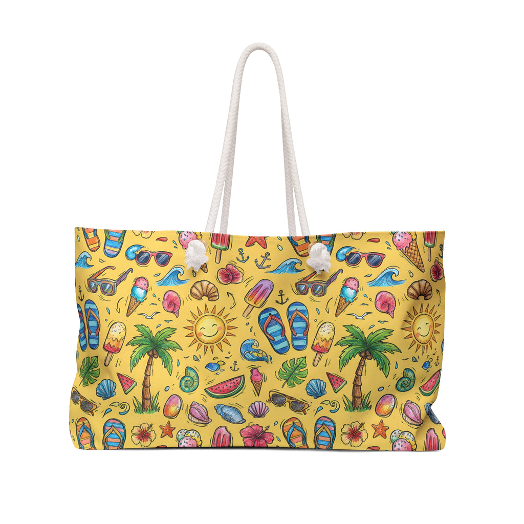 Summer Beach Pattern Weekender Bag | Palm Trees, Flip Flops, Suns