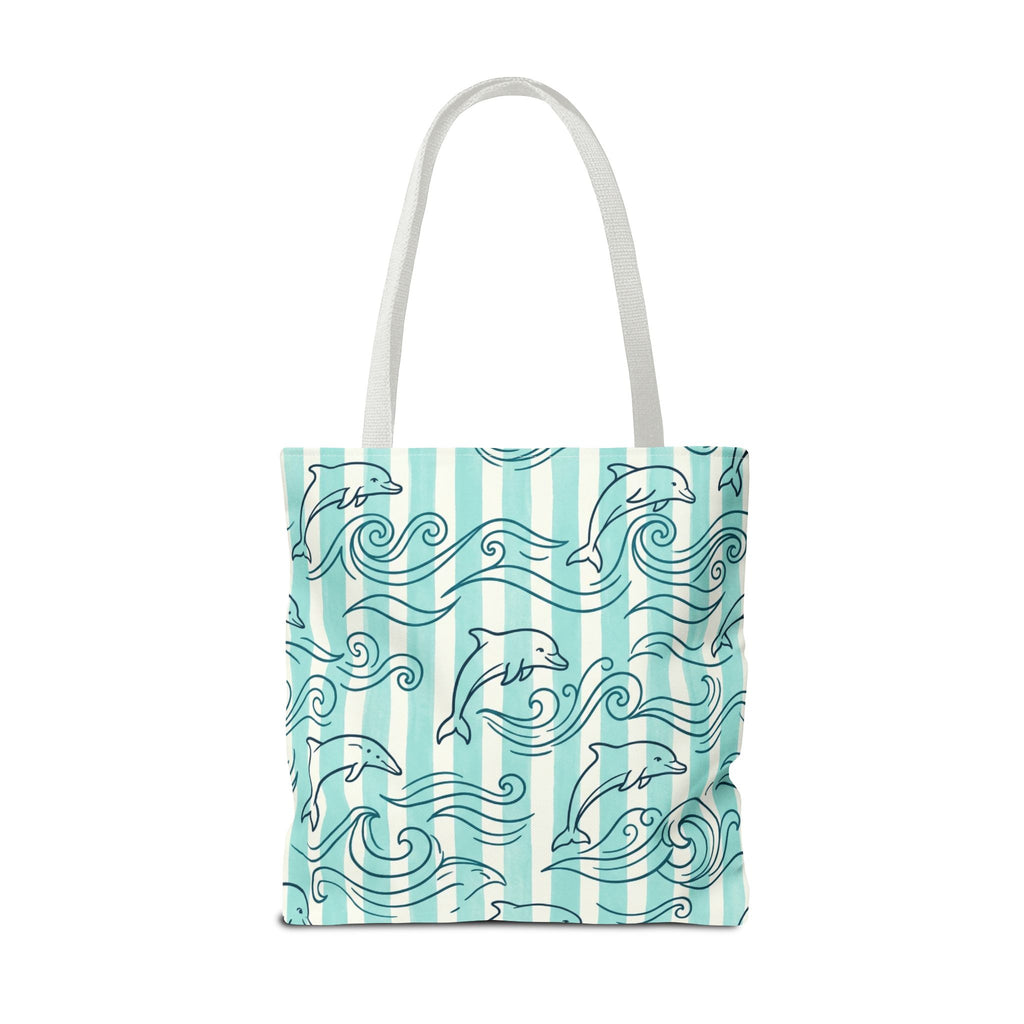 Dolphin Wave Pattern Tote Bag | Aqua Striped Ocean Design