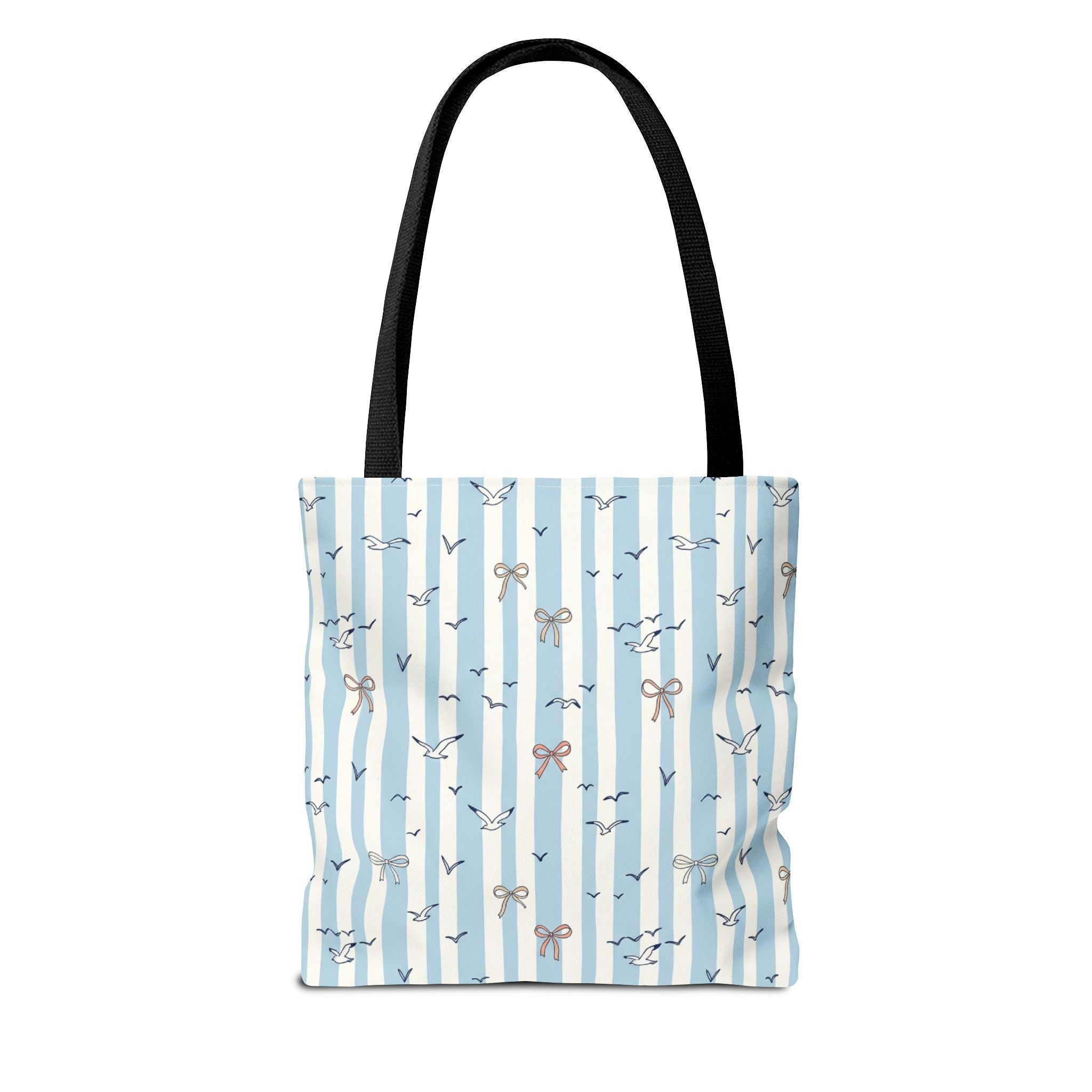 Blue Striped Bows and Birds Tote Bag