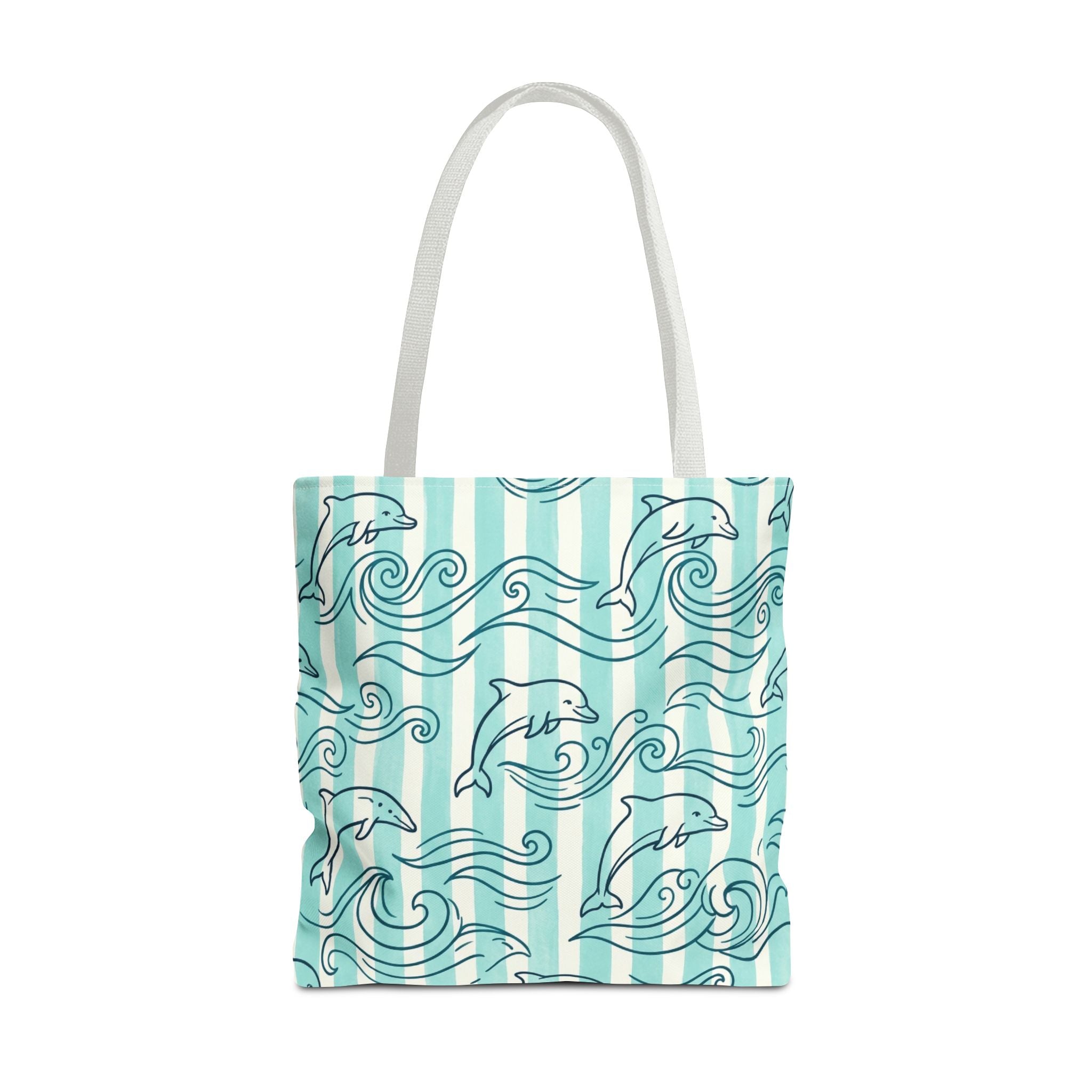 Dolphin Wave Pattern Tote Bag | Aqua Striped Ocean Design