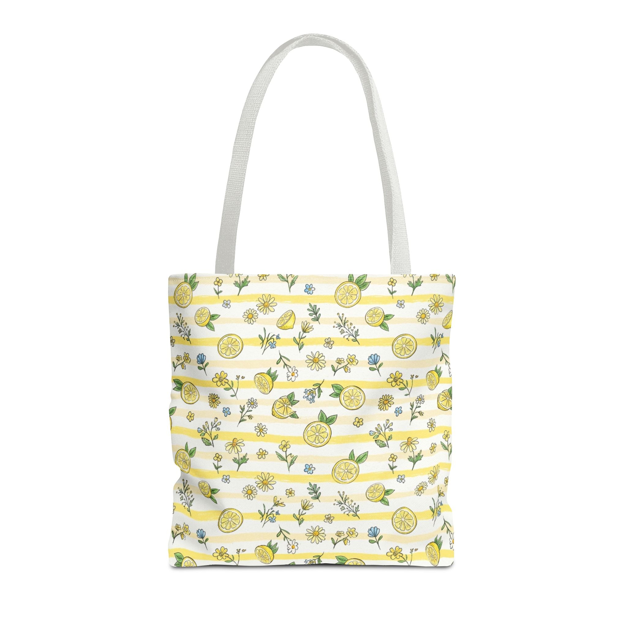 Lemon Stripe Pattern Tote Bag | Citrus Floral All-Over Print