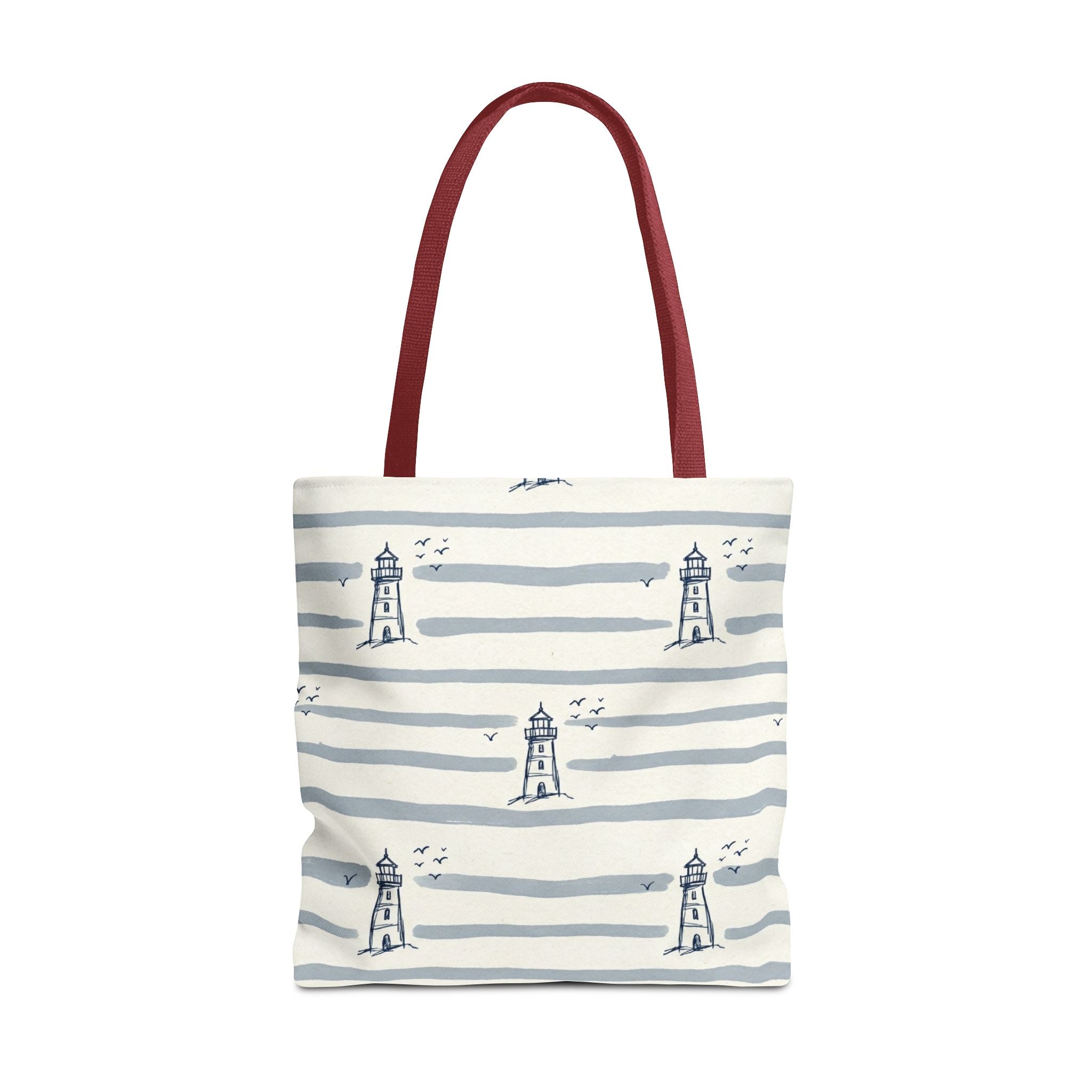 Nautical Lighthouse Pattern Tote Bag | Striped Coastal Beach Tote